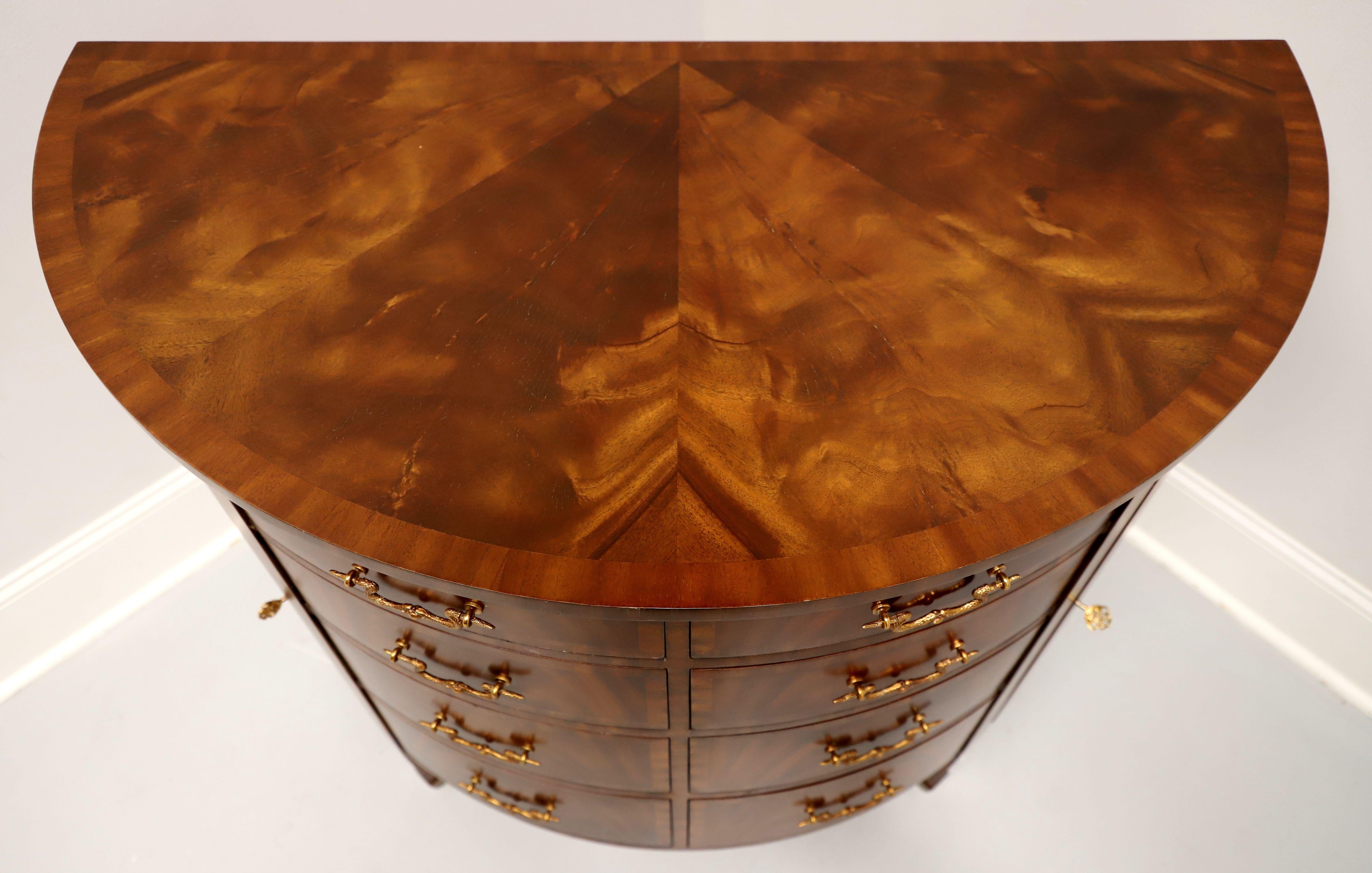 20th Century MAITLAND SMITH Inlaid Flame Mahogany Regency Demilune Commode Chest