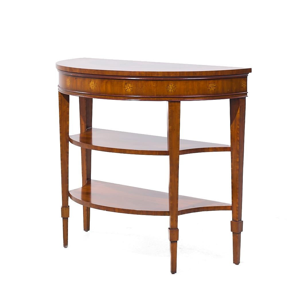 Modern Maitland Smith Inlaid Mahogany Hepplewhite Demilune Console Table For Sale