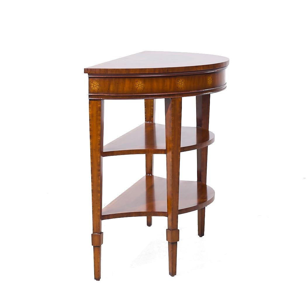 American Maitland Smith Inlaid Mahogany Hepplewhite Demilune Console Table For Sale