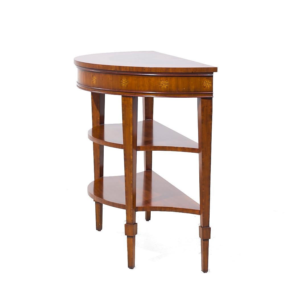 Maitland Smith Inlaid Mahogany Hepplewhite Demilune Console Table In Good Condition For Sale In Countryside, IL