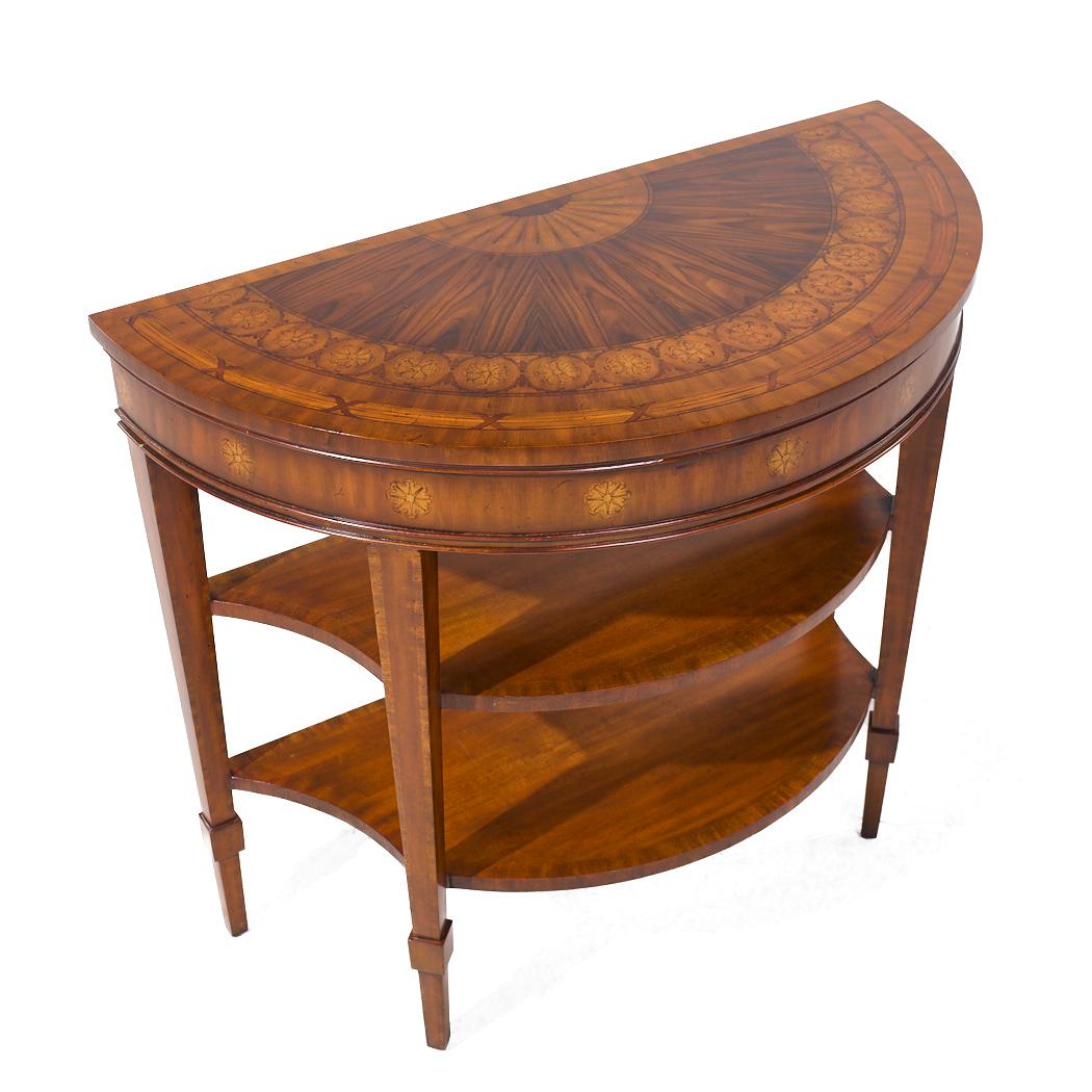 Contemporary Maitland Smith Inlaid Mahogany Hepplewhite Demilune Console Table For Sale