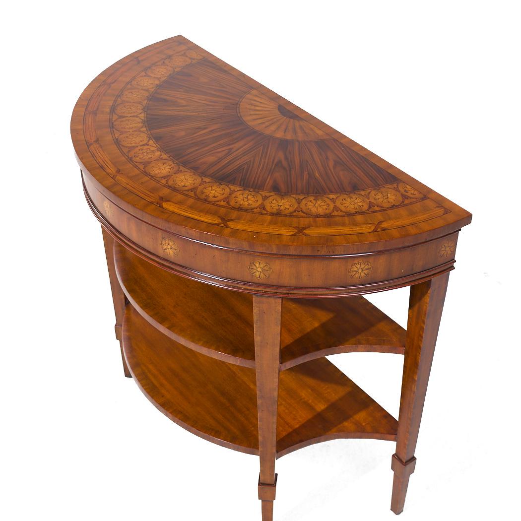 Maitland Smith Inlaid Mahogany Hepplewhite Demilune Console Table For Sale 1