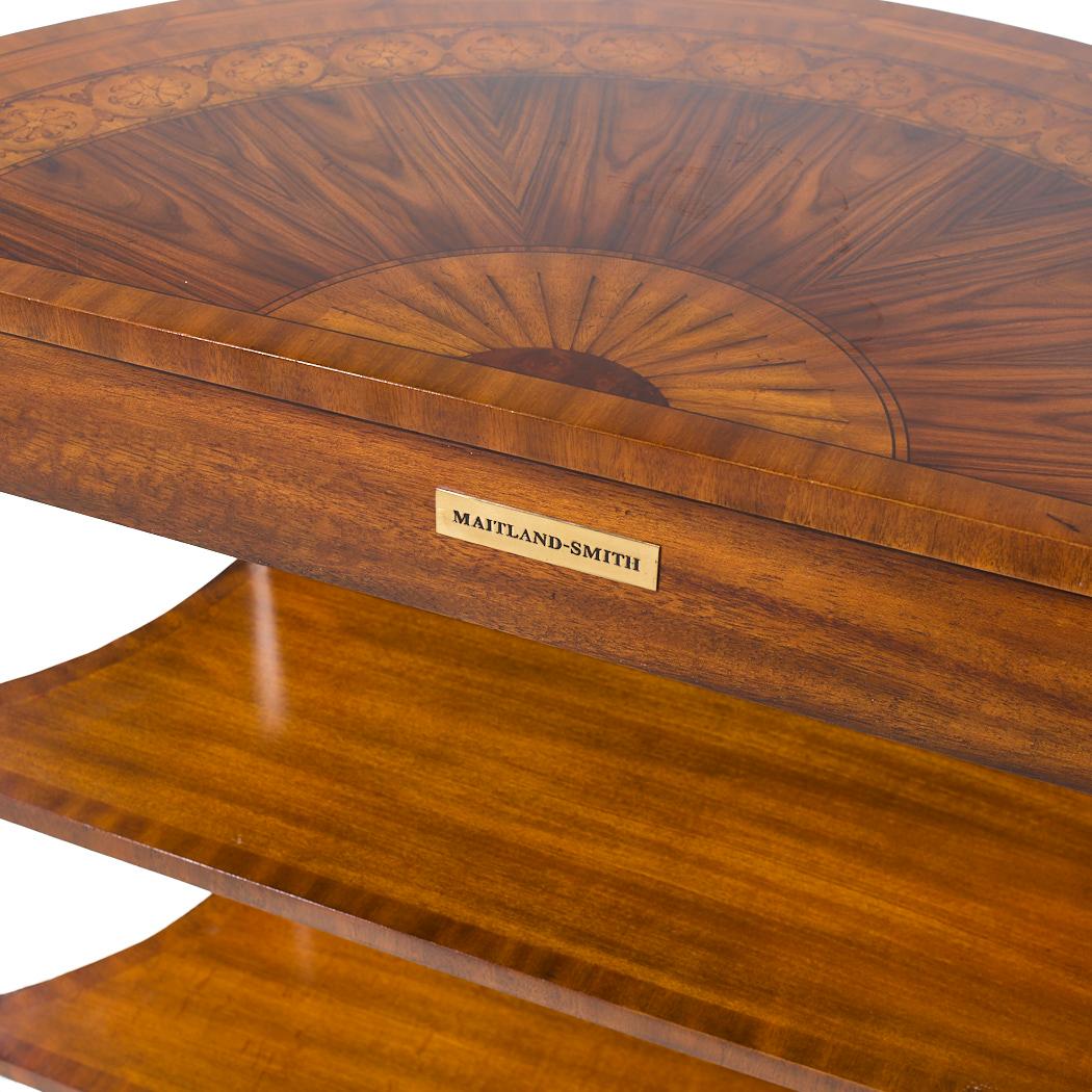 Maitland Smith Inlaid Mahogany Hepplewhite Demilune Console Table For Sale 2