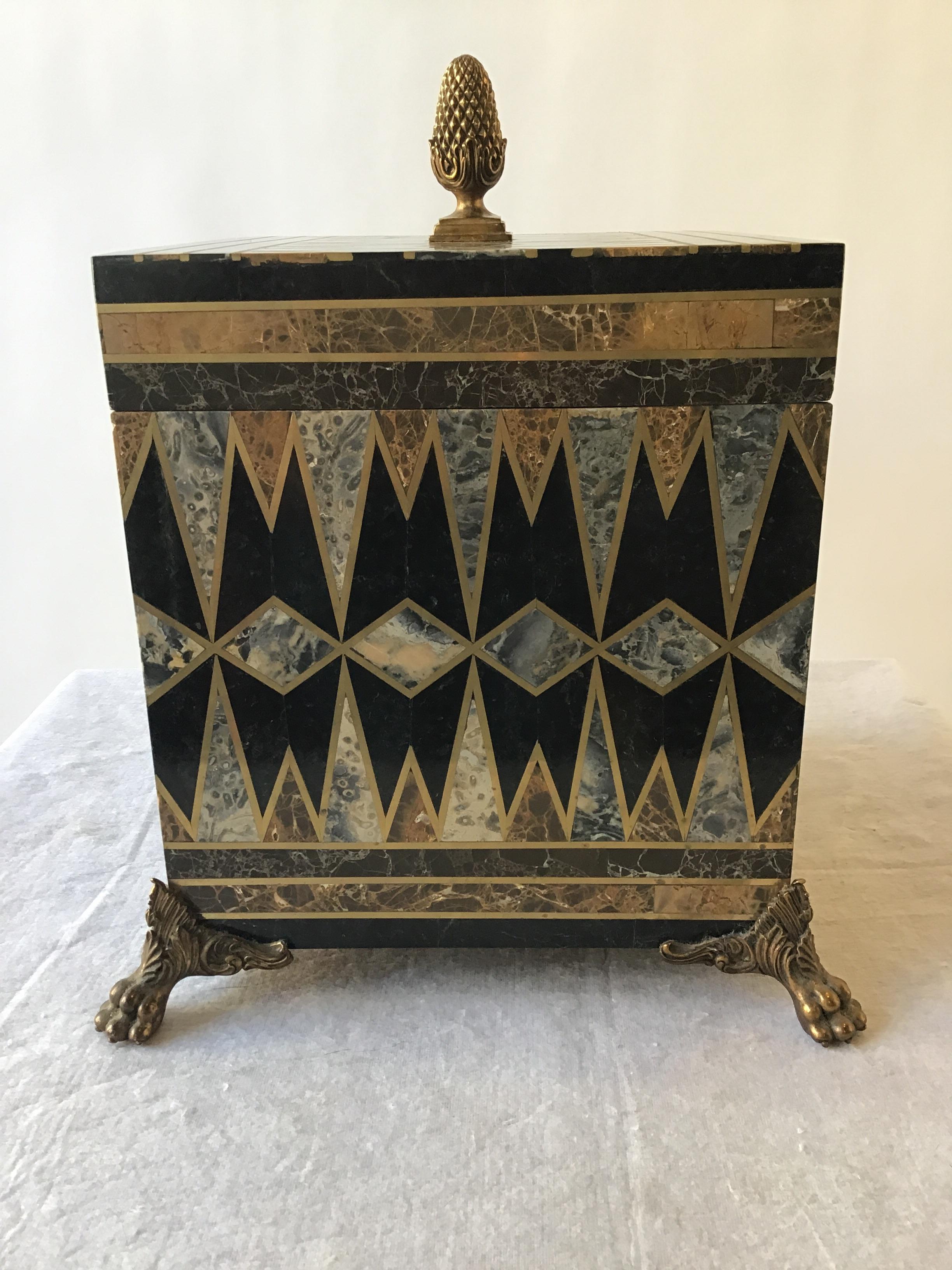 Maitland Smith Inlaid Marble and Brass Box In Good Condition In Tarrytown, NY