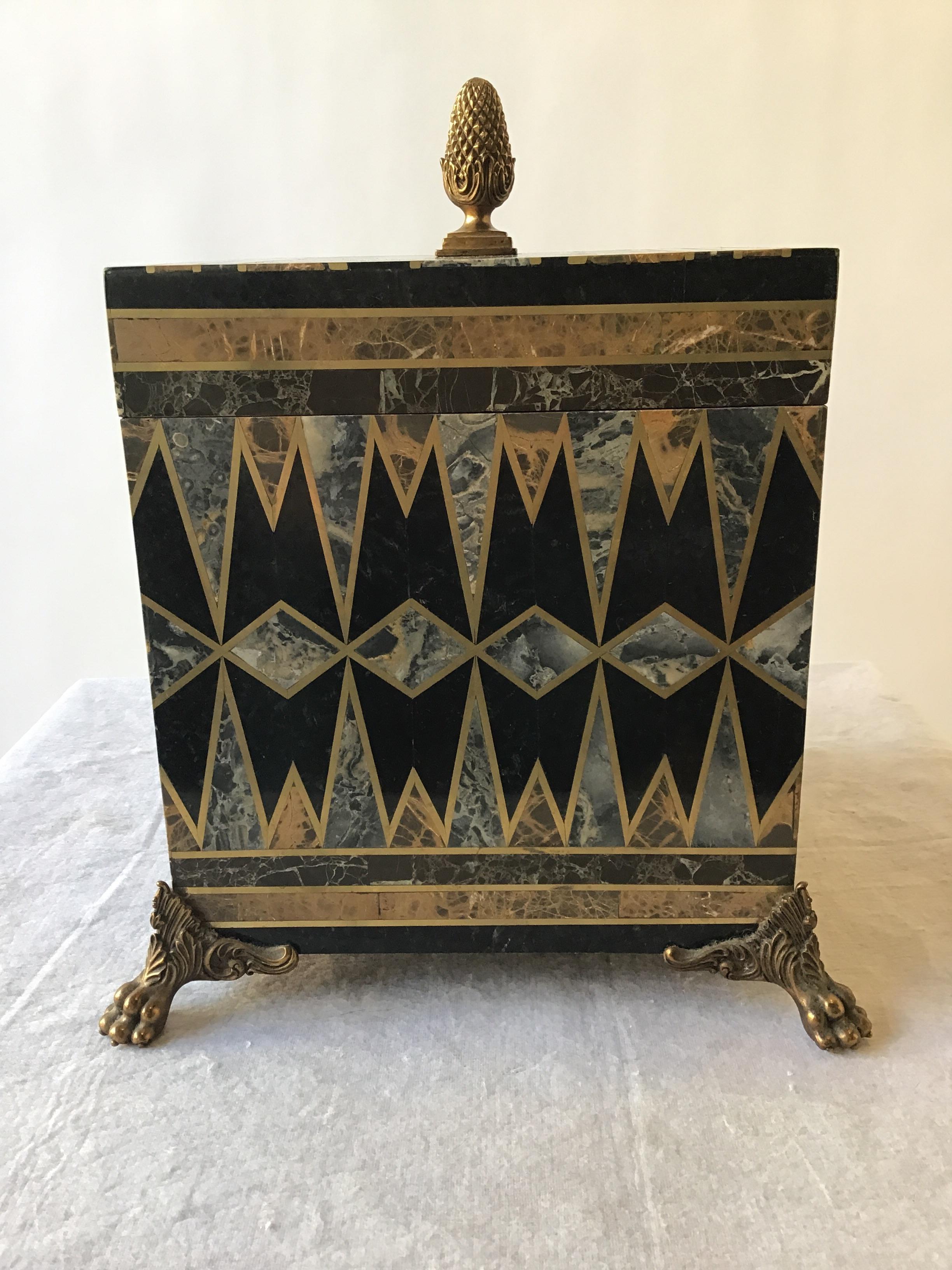 Maitland Smith Inlaid Marble and Brass Box 1