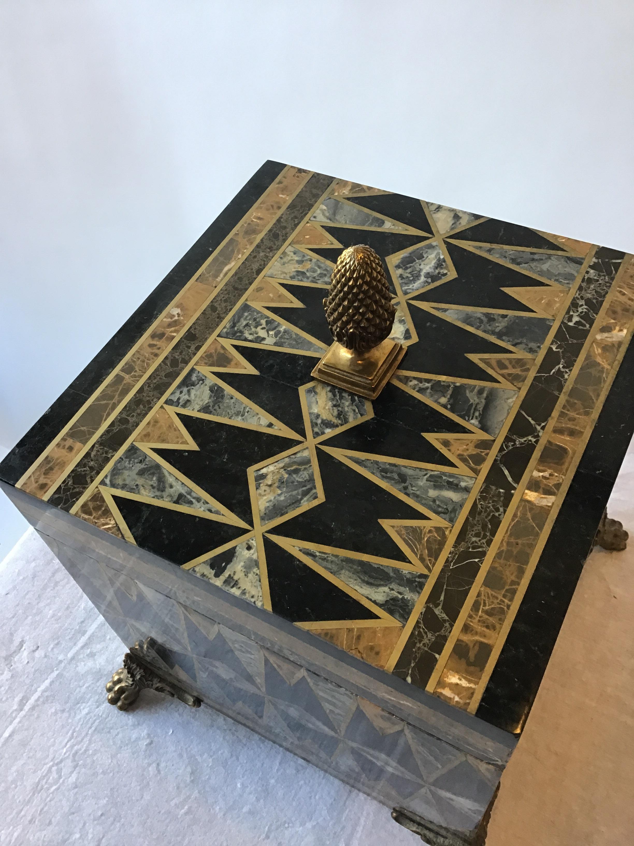 Maitland Smith Inlaid Marble and Brass Box 2