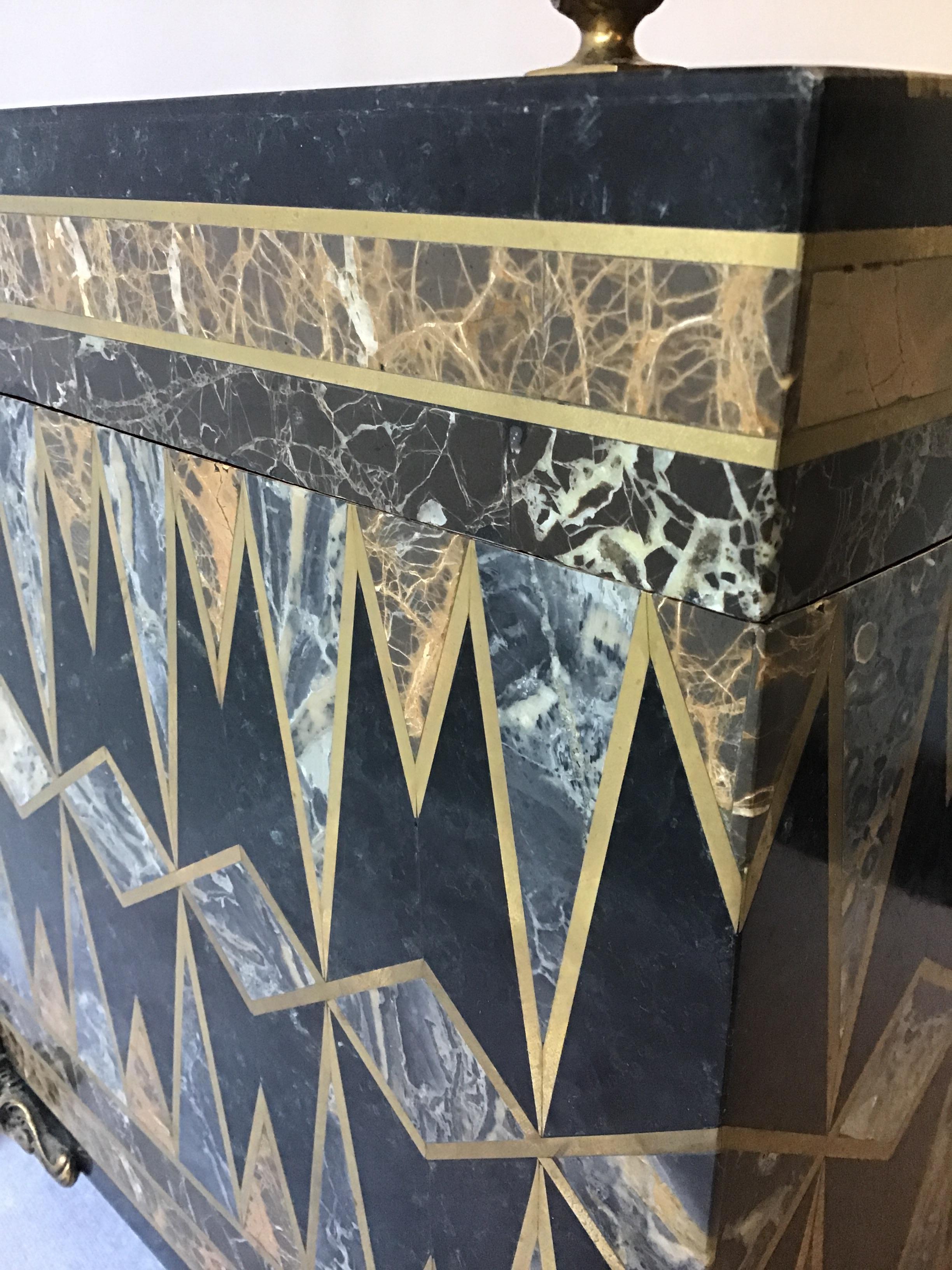 Maitland Smith Inlaid Marble and Brass Box 4