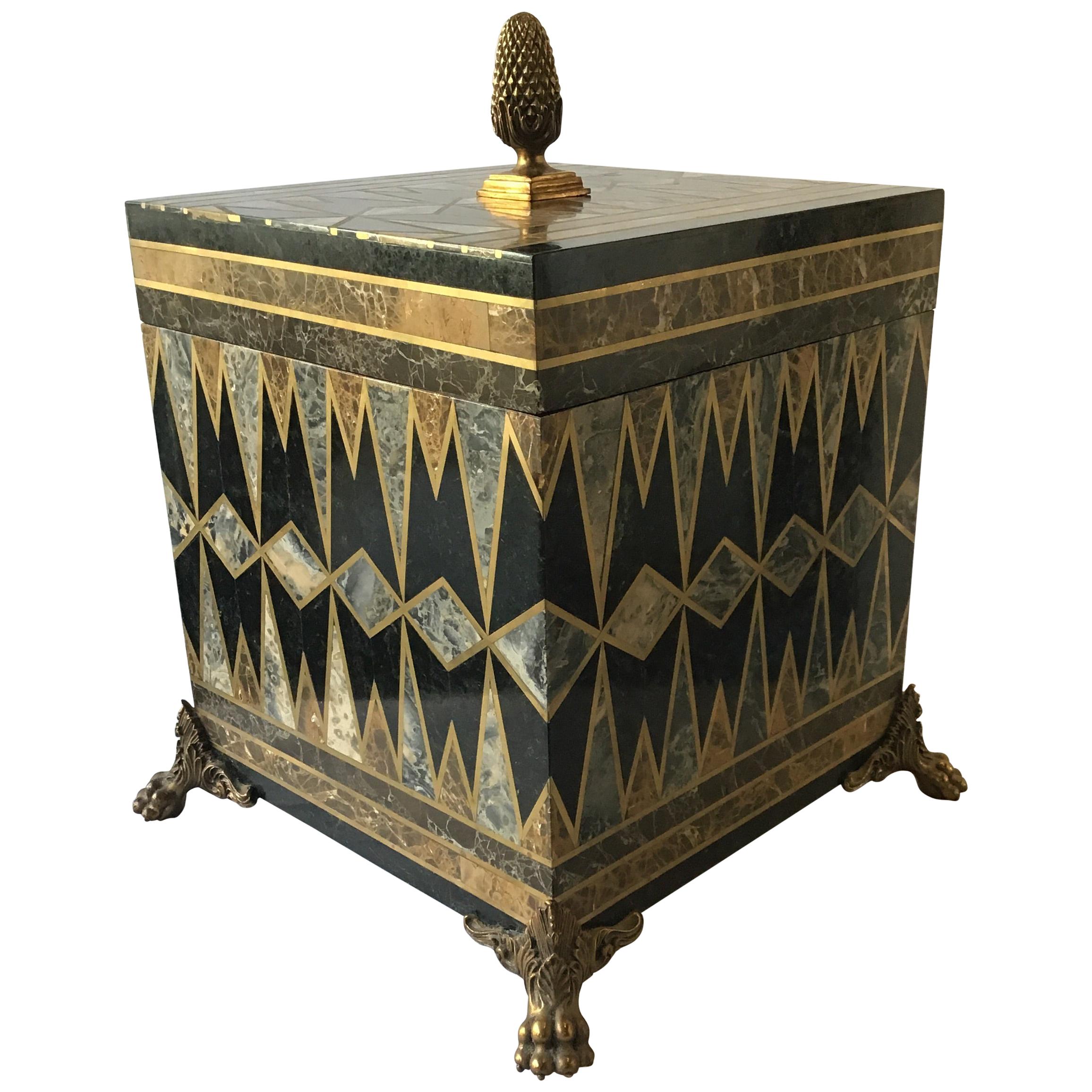 Maitland Smith Inlaid Marble and Brass Box