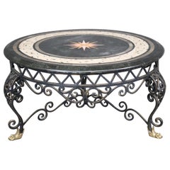 Maitland Smith Inlaid marble Tessellated Top Metal and Brass Coffee Table
