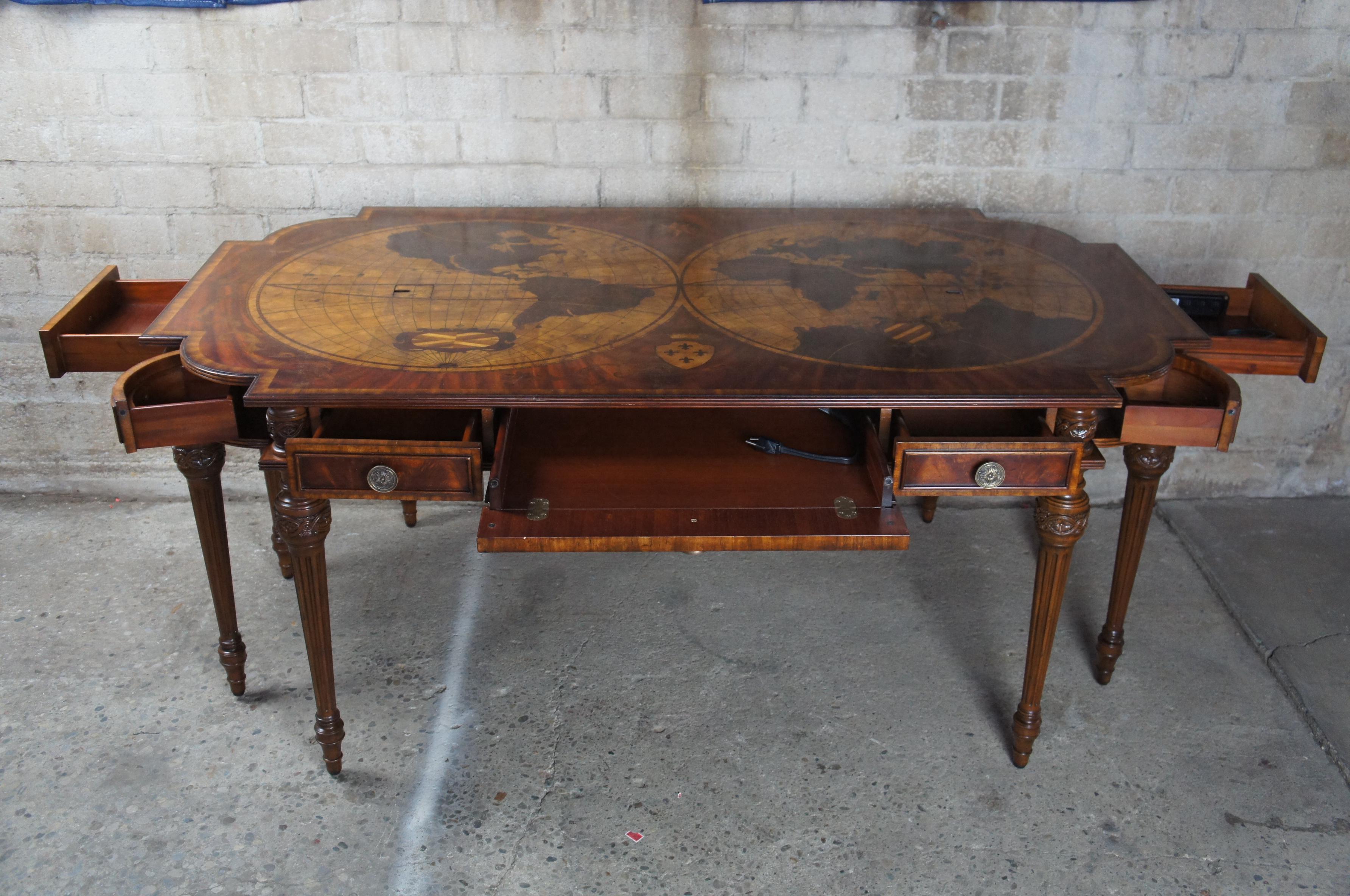 Maitland Smith Inlaid World Map Mahogany Executive Library Desk 8109-55 In Good Condition In Dayton, OH