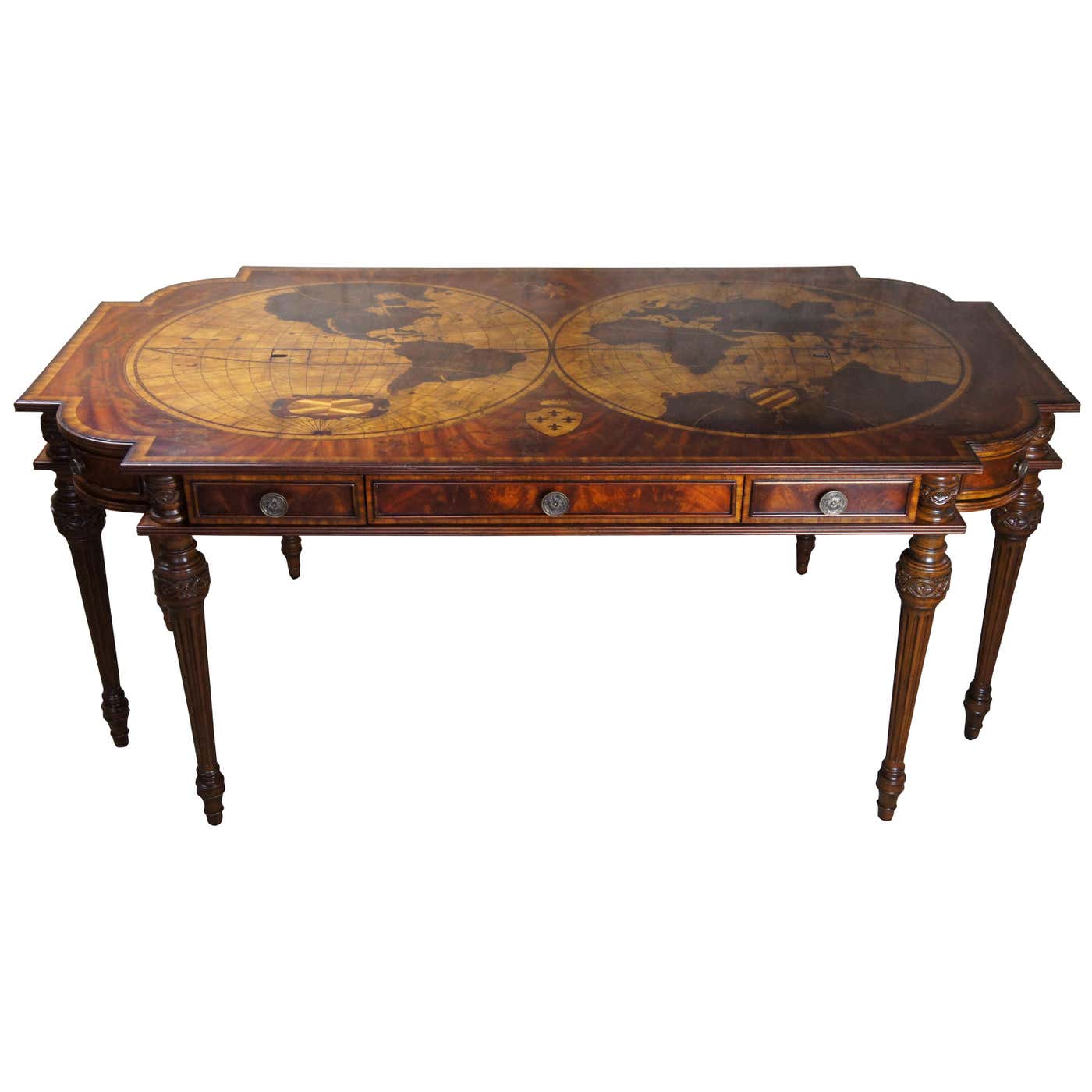Maitland Smith Inlaid World Map Mahogany Executive Library Desk 8109-55 ...