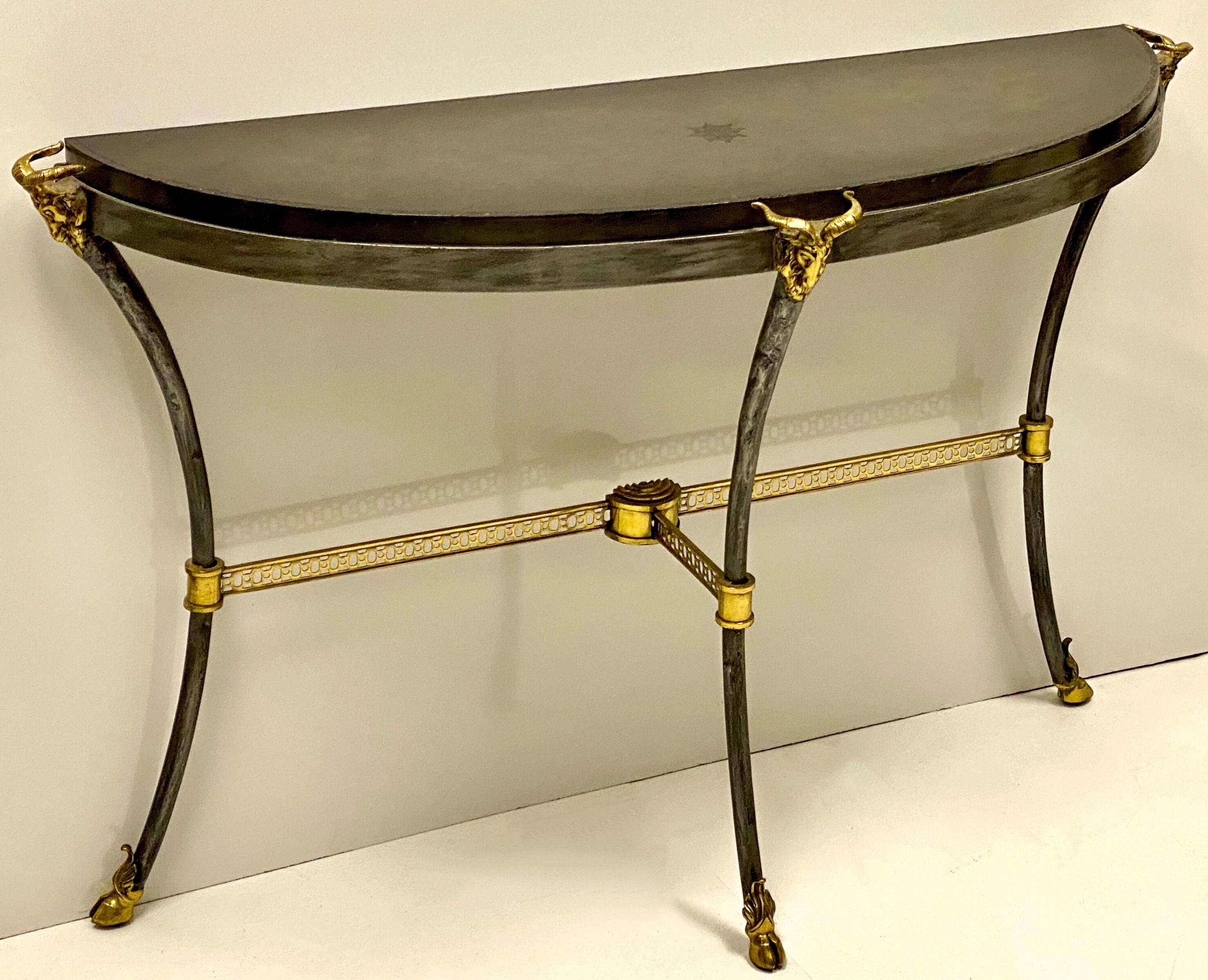 Neoclassical Maitland-Smith Iron, Brass and Tooled Leather Neo-Classical Style Console Table