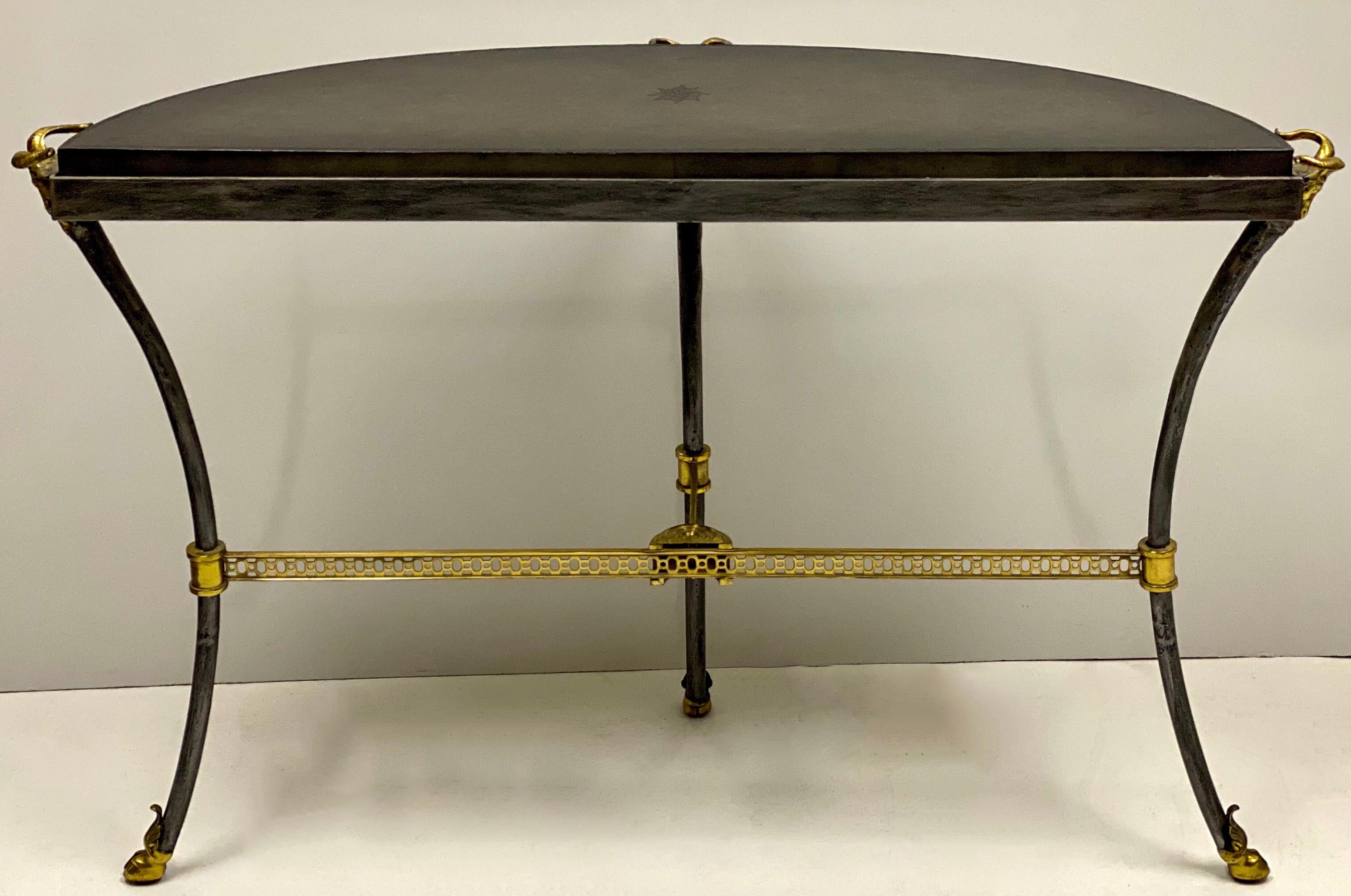 Maitland-Smith Iron, Brass and Tooled Leather Neo-Classical Style Console Table In Good Condition In Kennesaw, GA