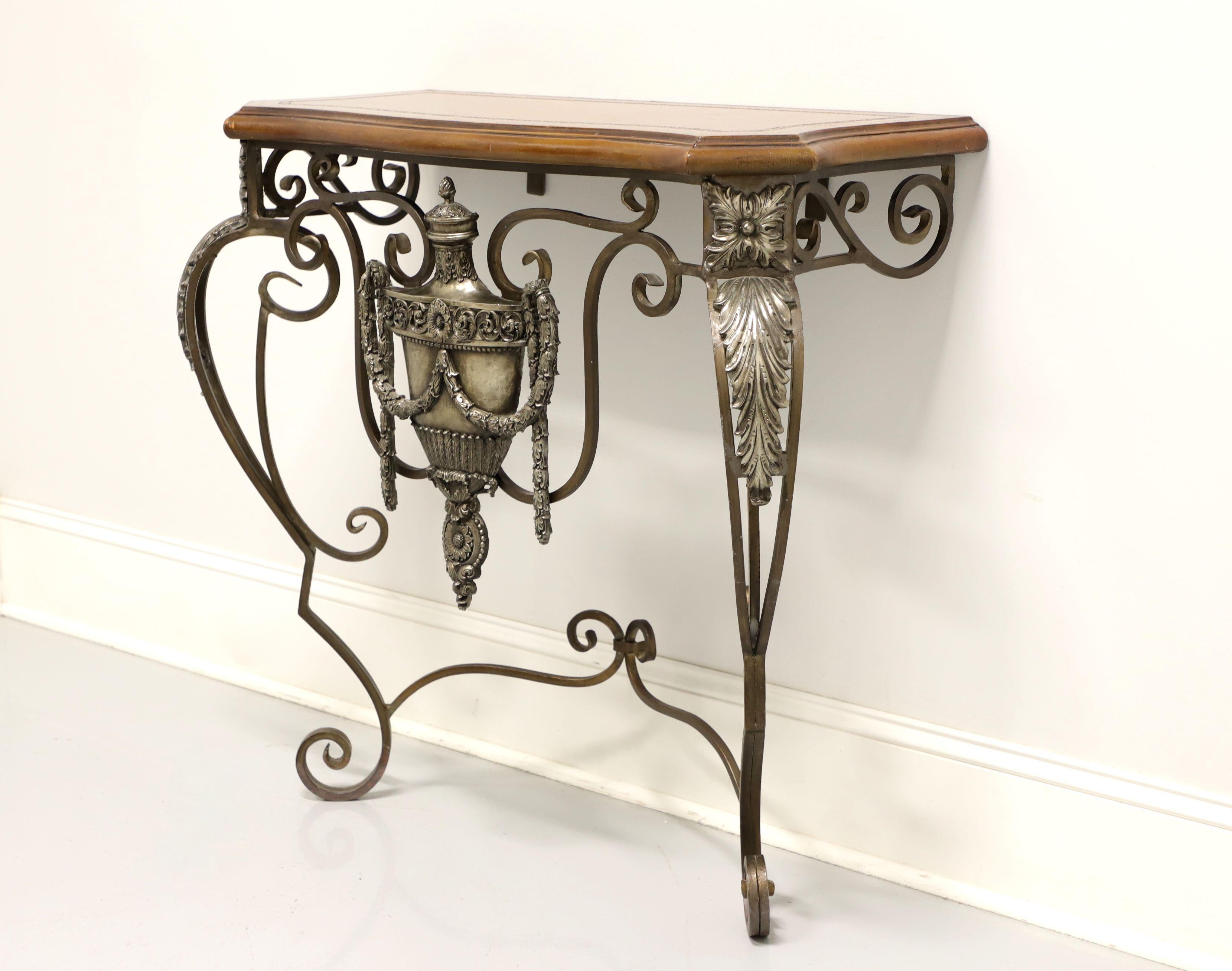 French Provincial MAITLAND SMITH Iron & Tooled Leather Pier Table / Wall Console