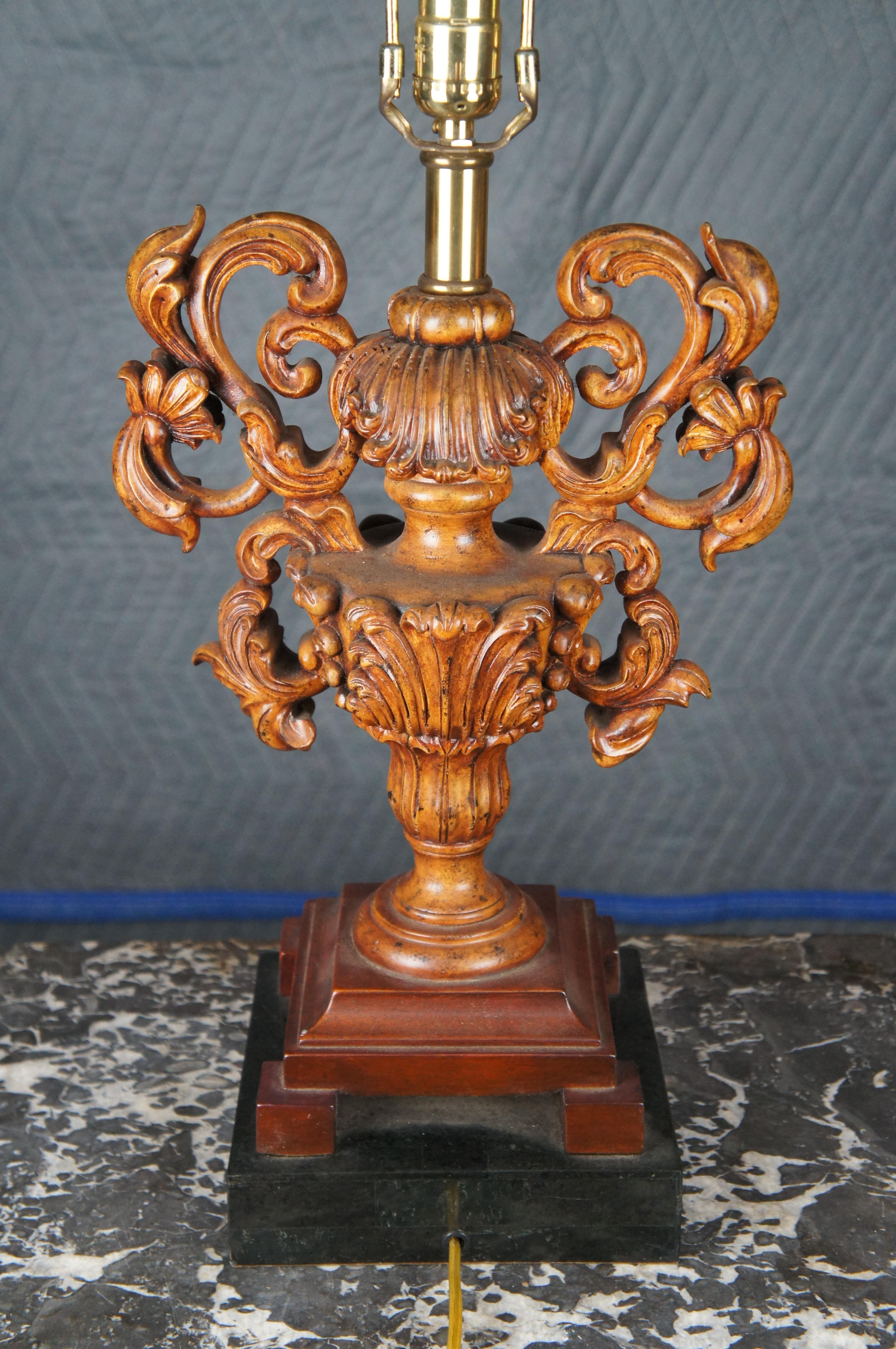 Maitland Smith Italian Baroque Style Carved Mahogany Tessellated Marble Lamp 32