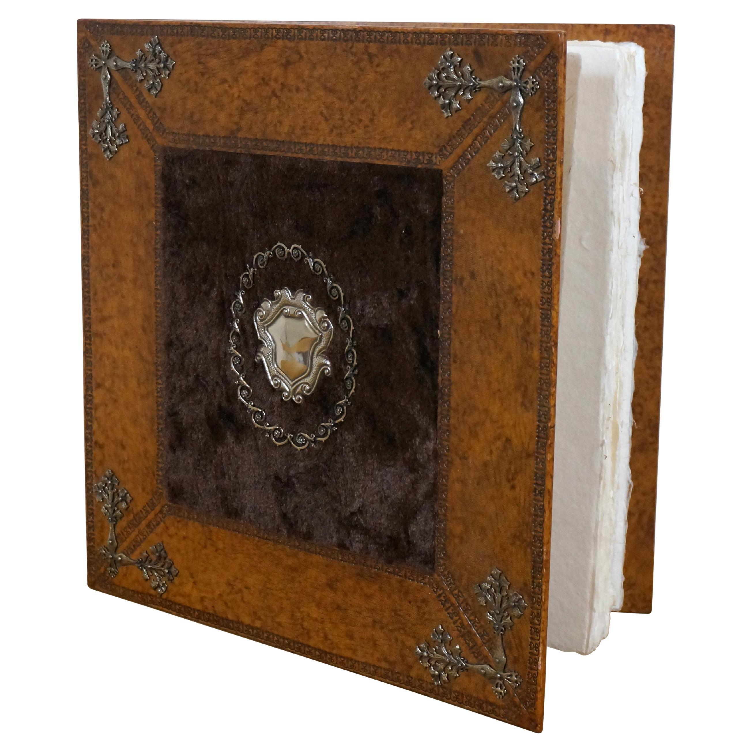 Maitland Smith Italian Baroque Tooled Leather Wedding Photo Album Scrap Book 15"