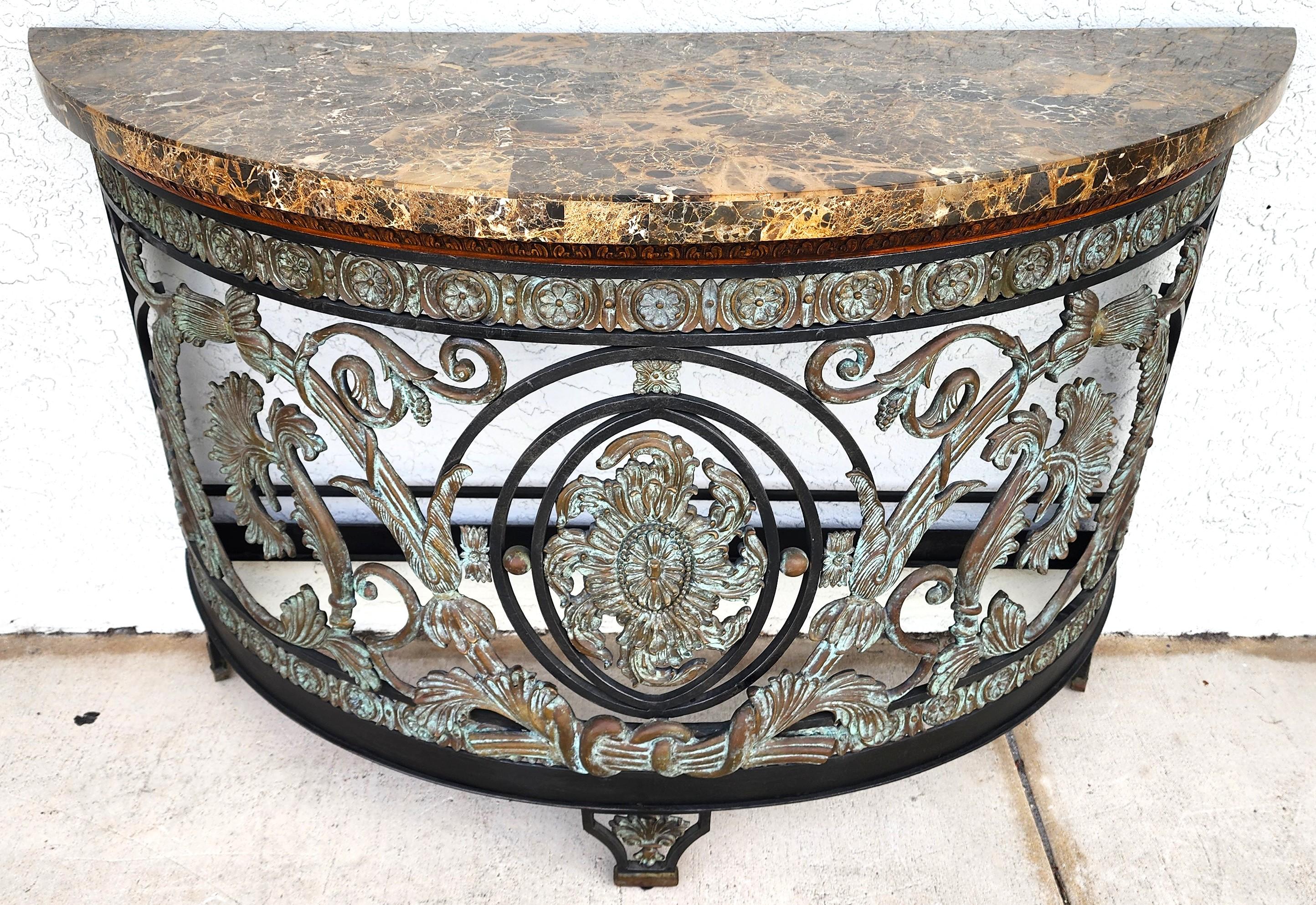 Rococo Maitland Smith Italian Console Table Demilune For Sale