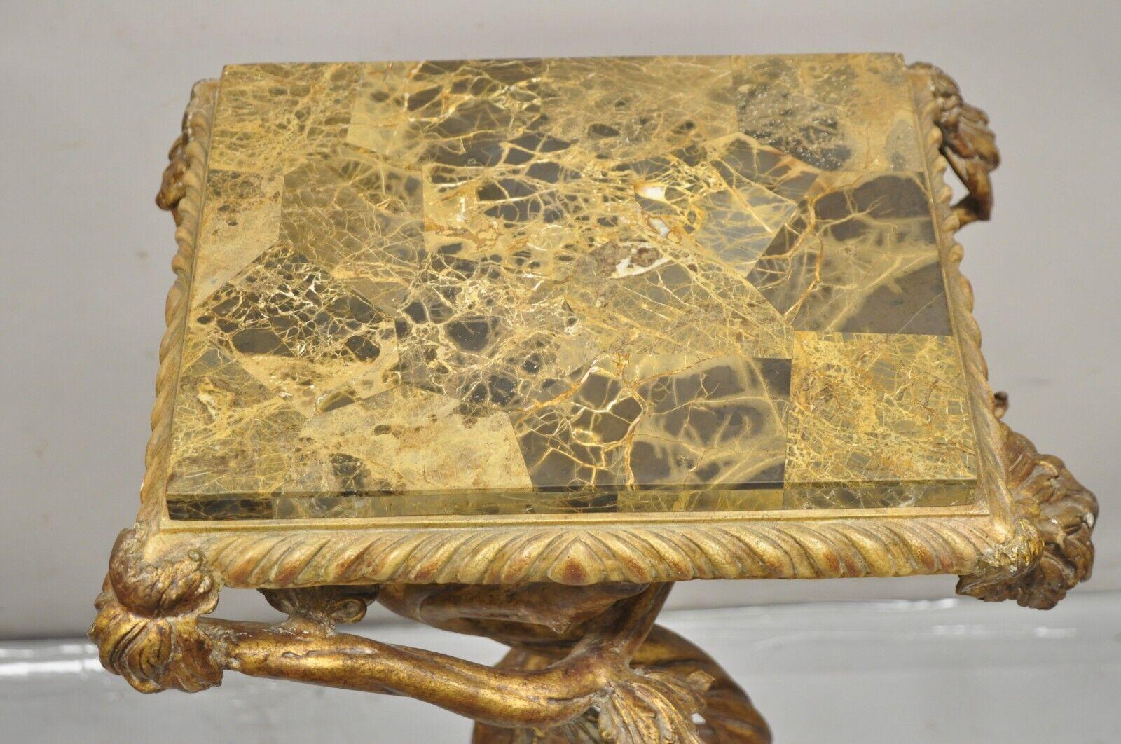 Hollywood Regency Maitland Smith Italian Grotto Style Branch and Bird Figural Pedestal Side Table. For Sale