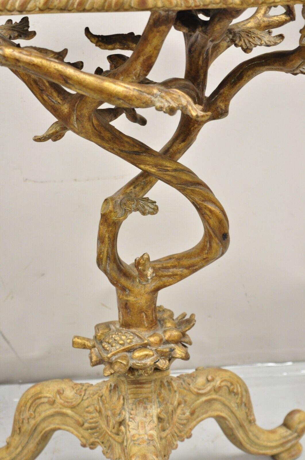 Maitland Smith Italian Grotto Style Branch and Bird Figural Pedestal Side Table. In Good Condition For Sale In Philadelphia, PA