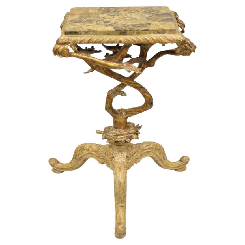 Maitland Smith Italian Grotto Style Branch and Bird Figural Pedestal Side Table.