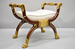 Maitland Smith Italian Regency Style Curule Paw Foot Carved X-Frame Bench Stool