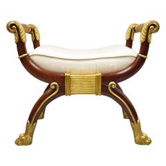 Maitland Smith Italian Regency Style Curule Paw Foot sculpté X-Frame Bench Stool