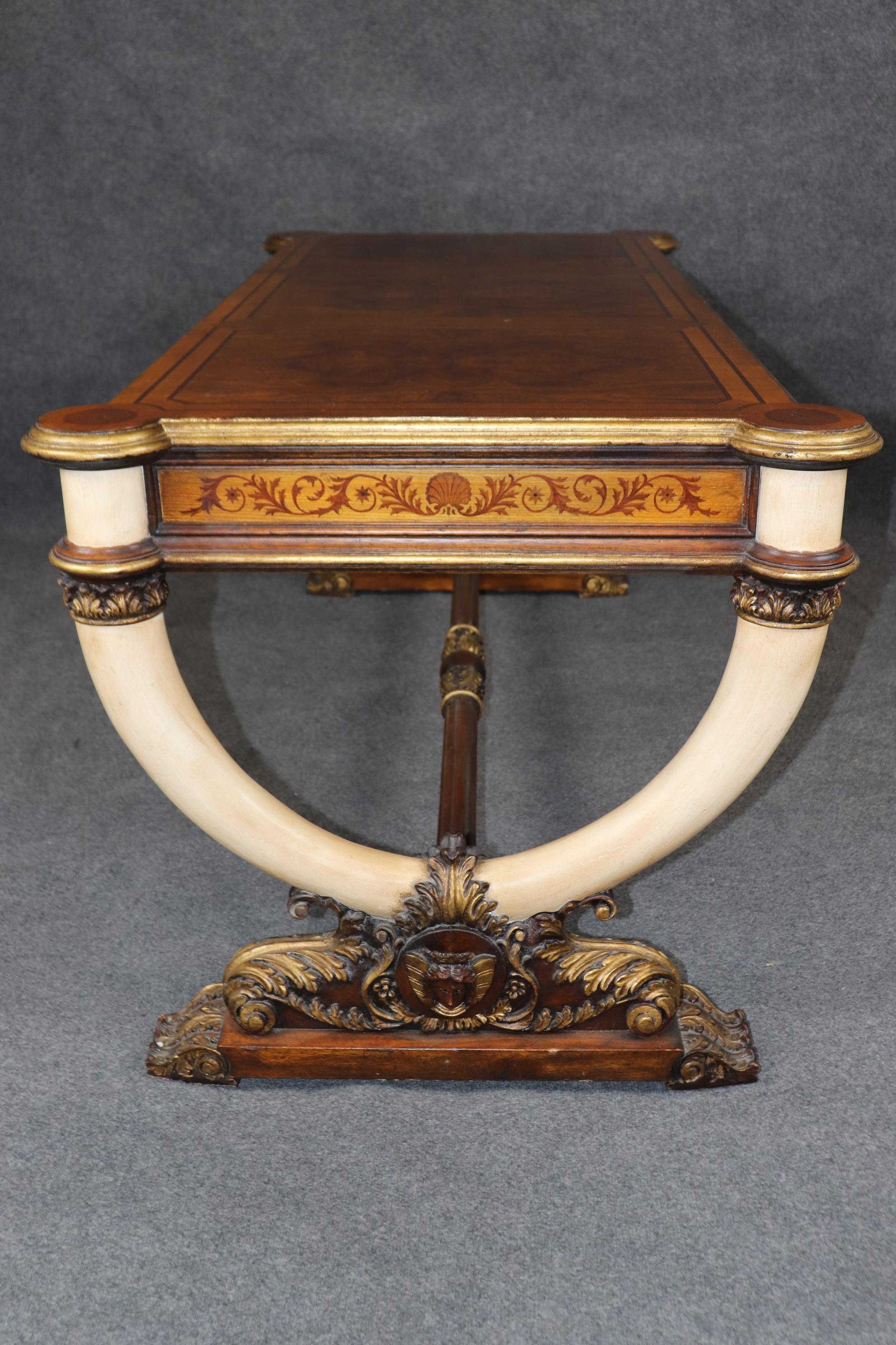 Maitland Smith Ivory Painted Decorated Burled Walnut style Desk Bureau Plat 12