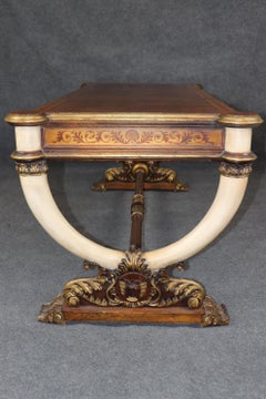 Maitland Smith Ivory Painted Decorated Burled Walnut style Desk Bureau Plat