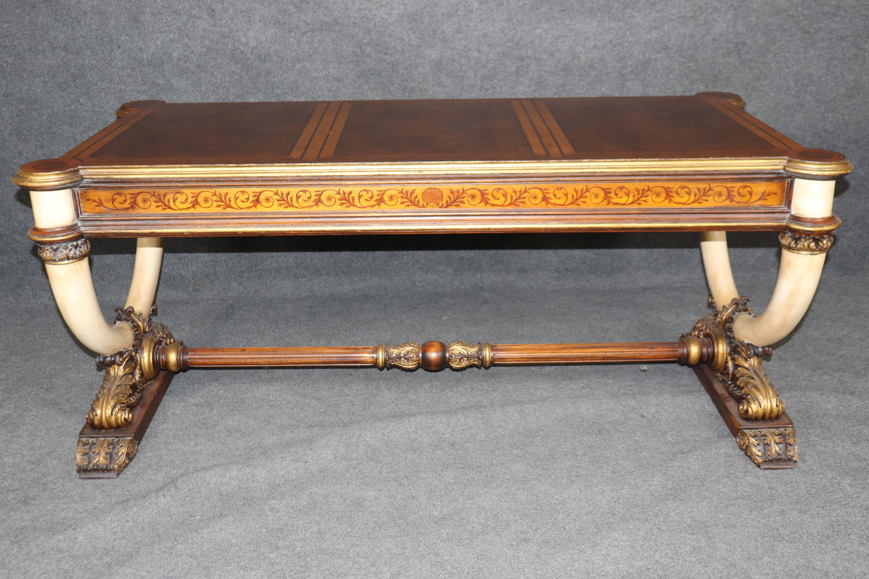 Regency Revival Maitland Smith Ivory Painted Decorated Burled Walnut style Desk Bureau Plat