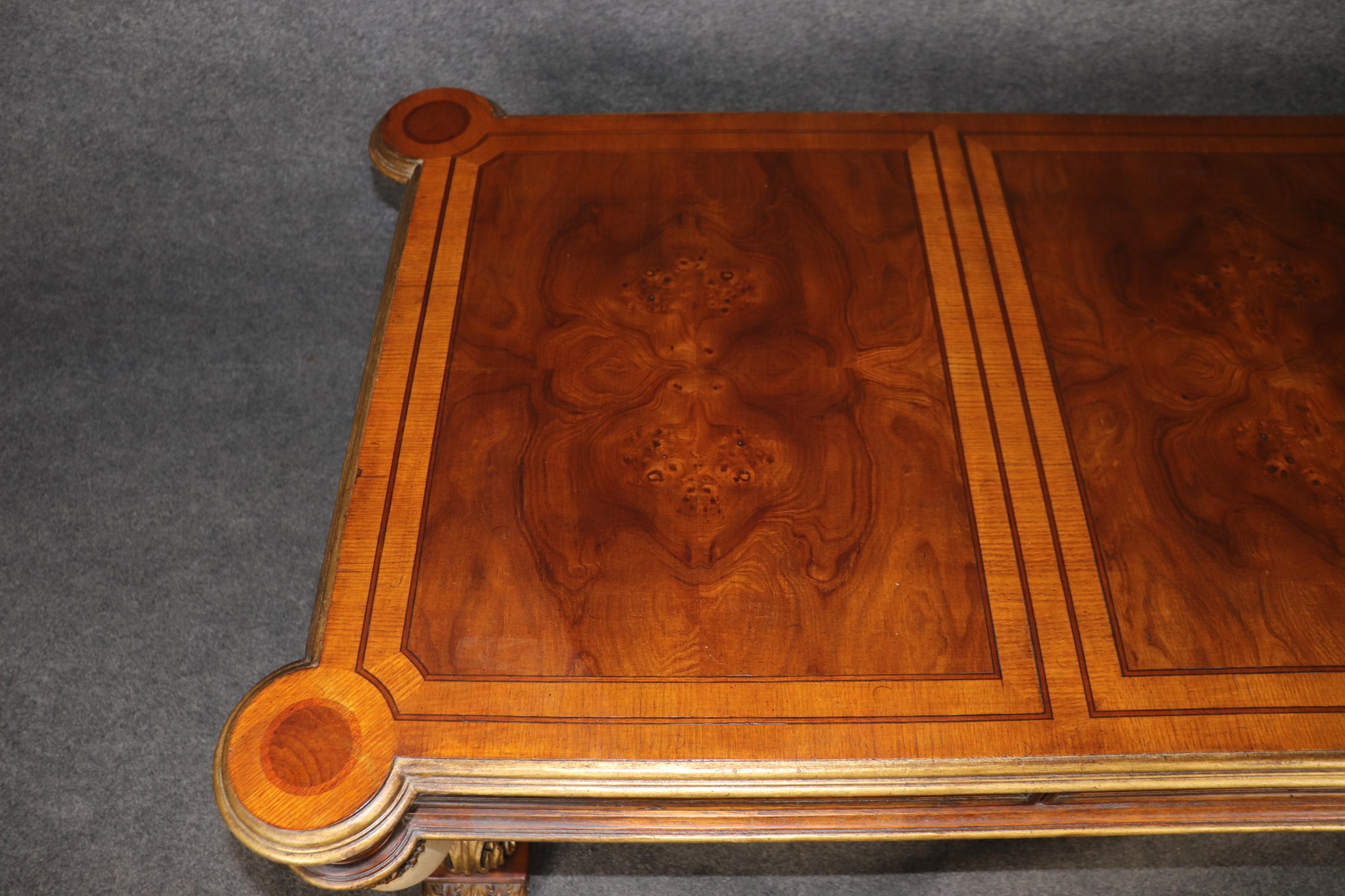 Gold Leaf Maitland Smith Ivory Painted Decorated Burled Walnut style Desk Bureau Plat