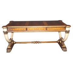 Maitland Smith Ivory Painted Decorated Burled Walnut style Desk Bureau Plat