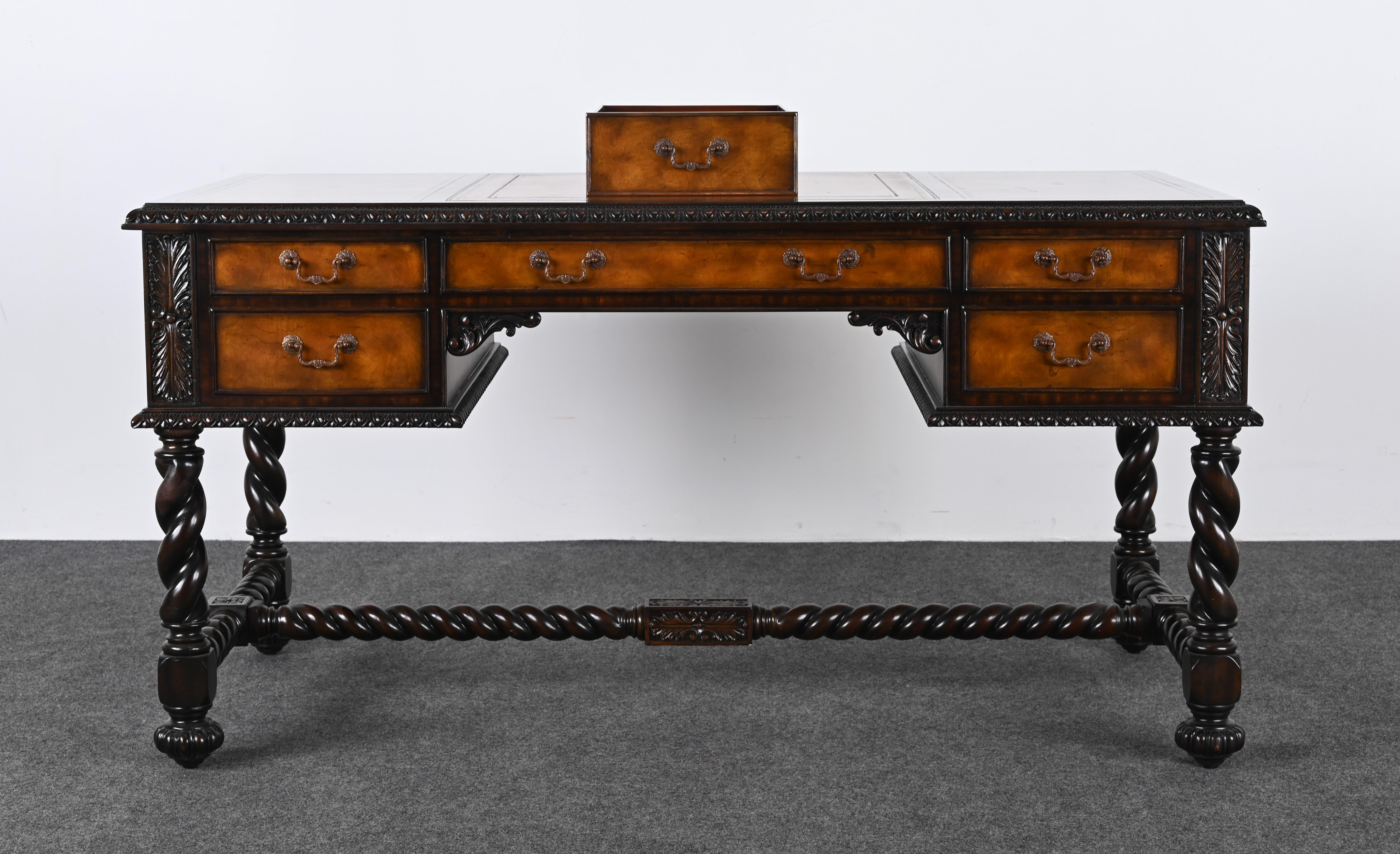 Carved Maitland Smith Jacobean Style Desk Signed