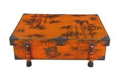 Maitland Smith Japanese Meiji Style Red Lacquered Bamboo Motif Coffee Table 48"