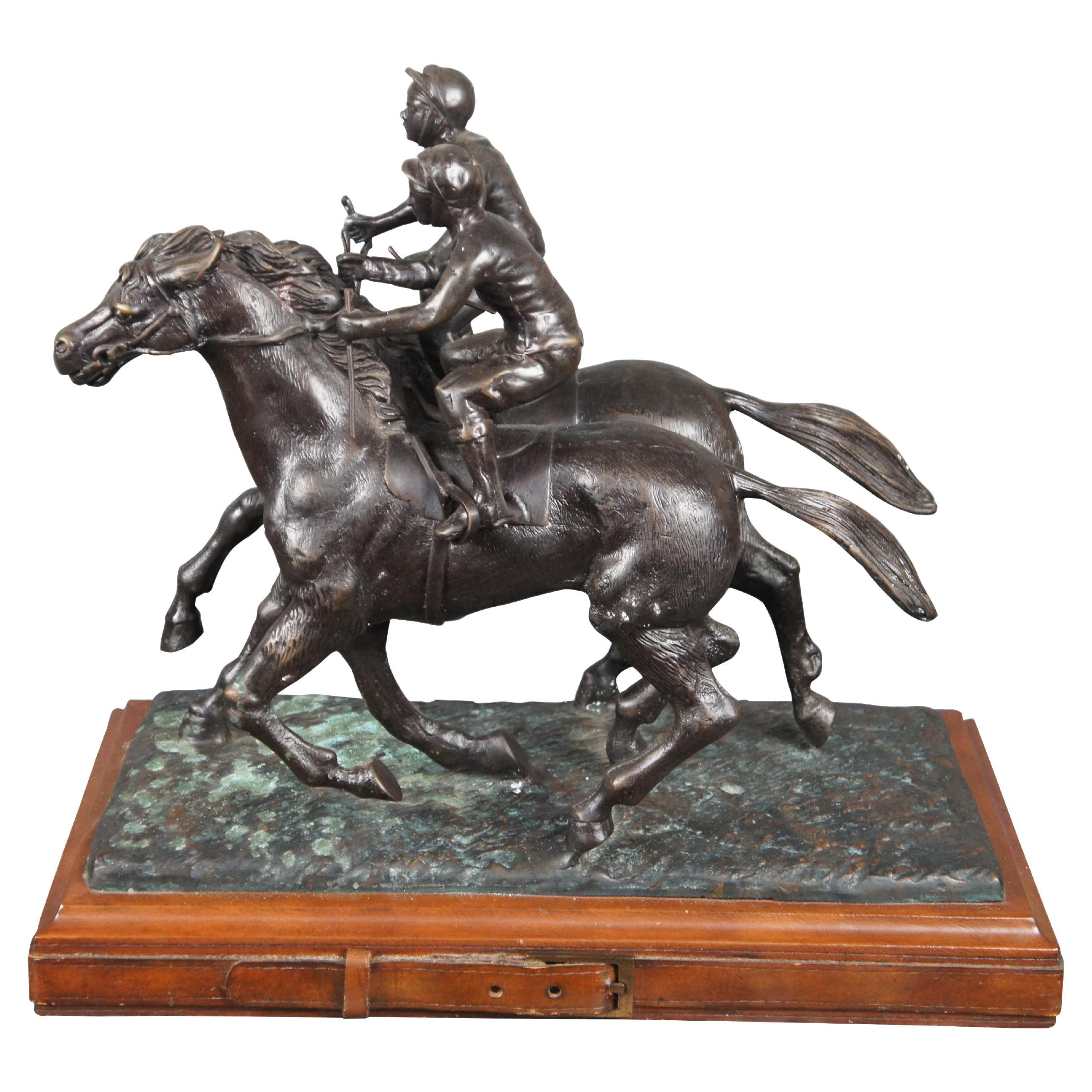 Maitland Smith Jockeys on Horse Bronze Equestrian Racing Statue 18" For Sale