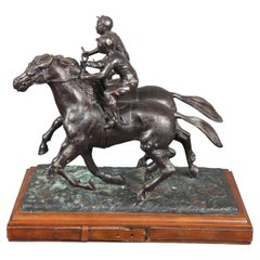 Statue de course équestre Maitland Smith Jockeys on Horse en bronze 18 pouces