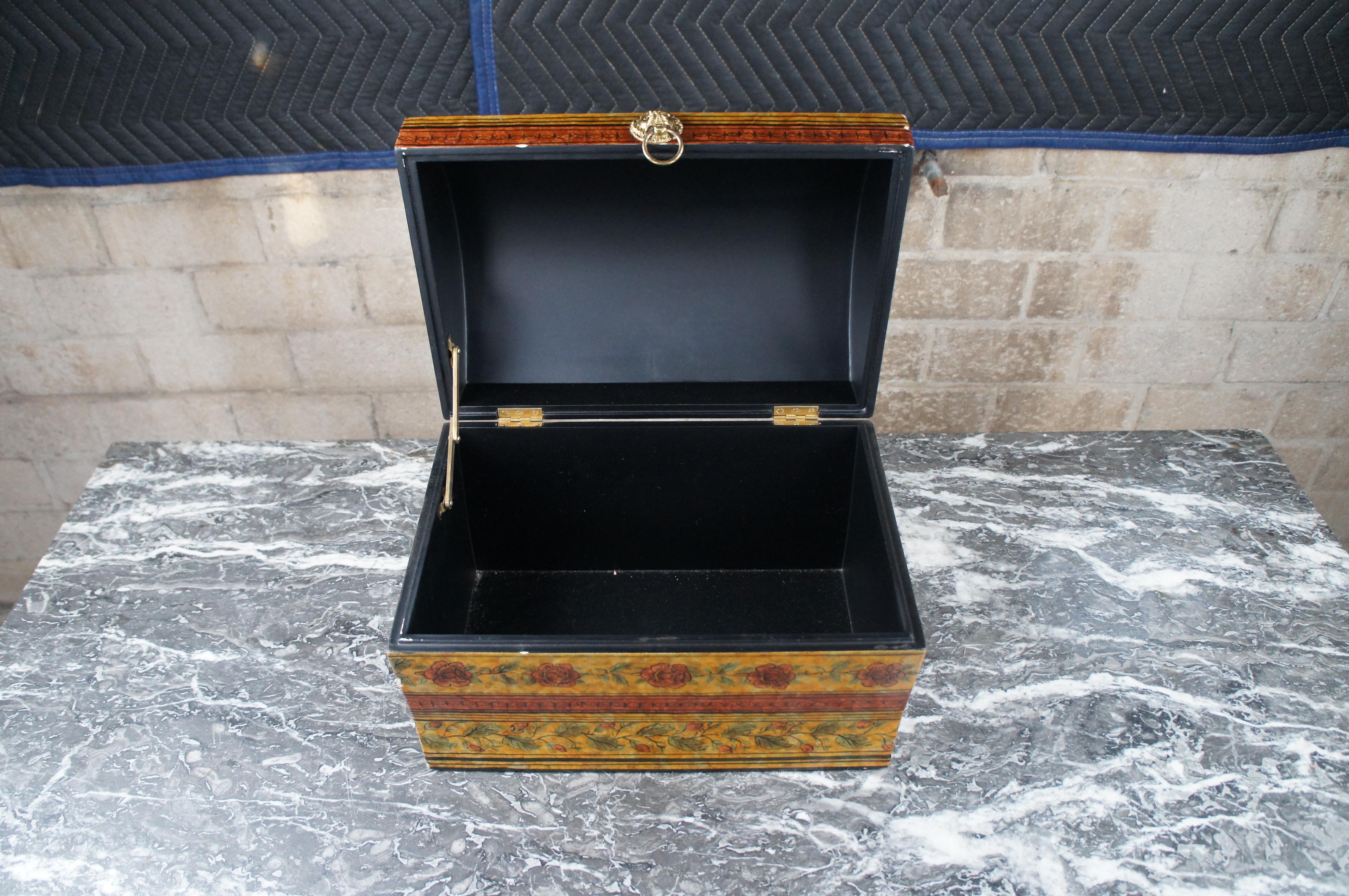 Late 20th Century Maitland Smith Lacquered Chinoiserie Dome Top Lion Handle Storage Keepsake Box For Sale