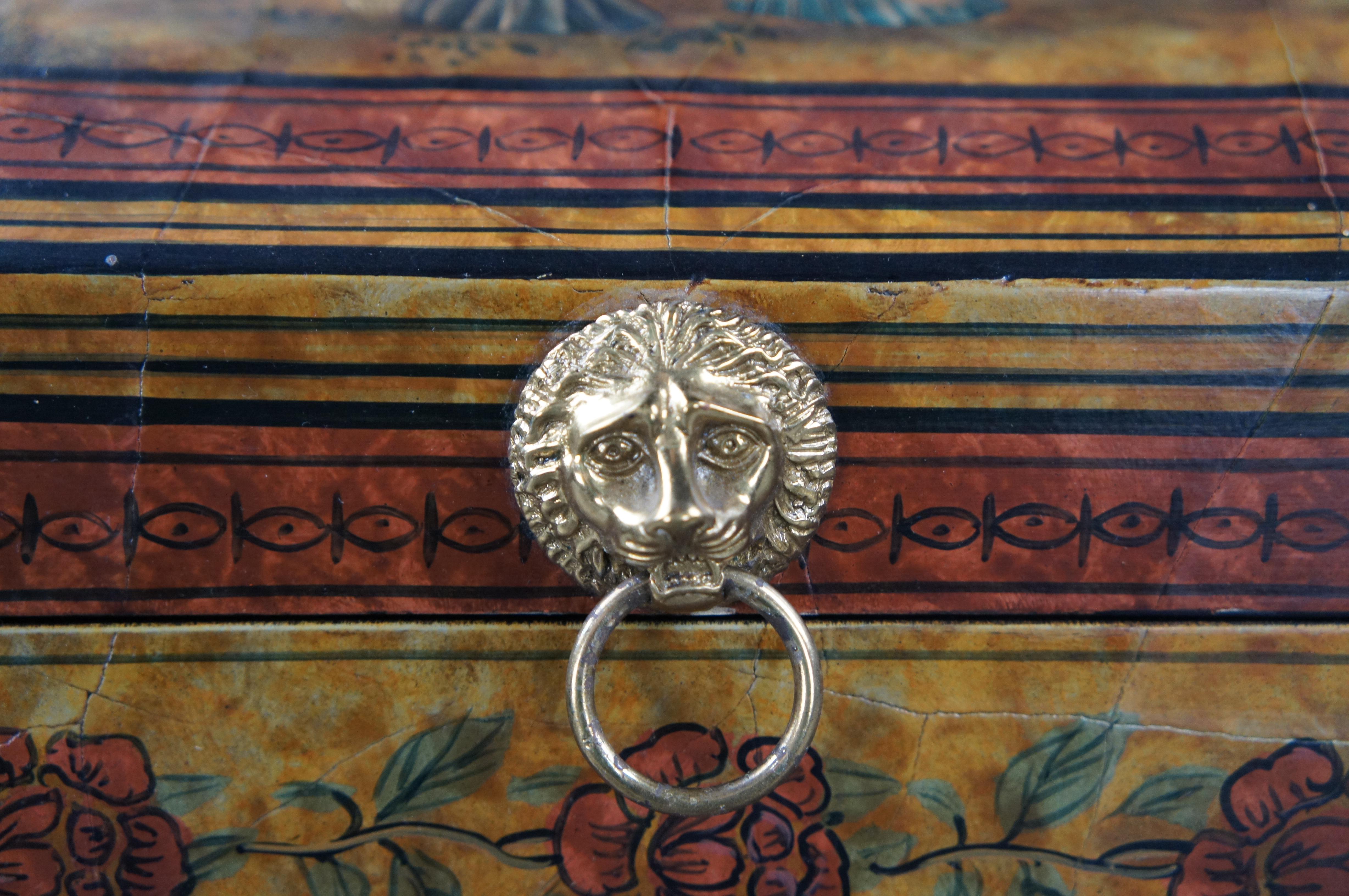Maitland Smith Lacquered Chinoiserie Dome Top Lion Handle Storage Keepsake Box For Sale 4