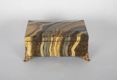 Maitland Smith Lacquered Faux Marble Box with Gilt Bronze Feet
