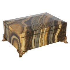 Maitland Smith Lacquered Faux Marble Box with Gilt Bronze Feet