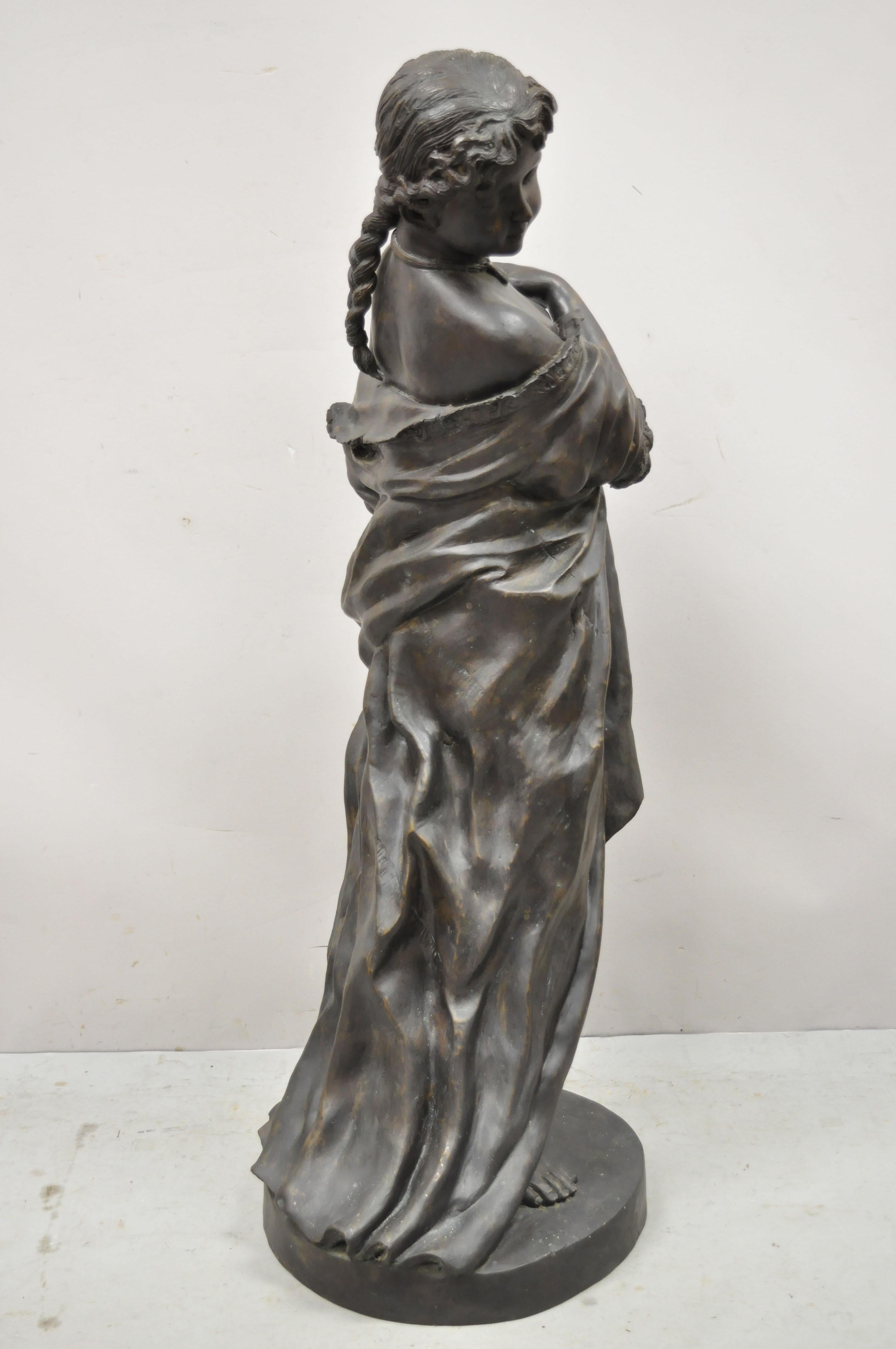 Maitland Smith Large Bronze Girl Statue Sculpture Victorian Style For Sale 4