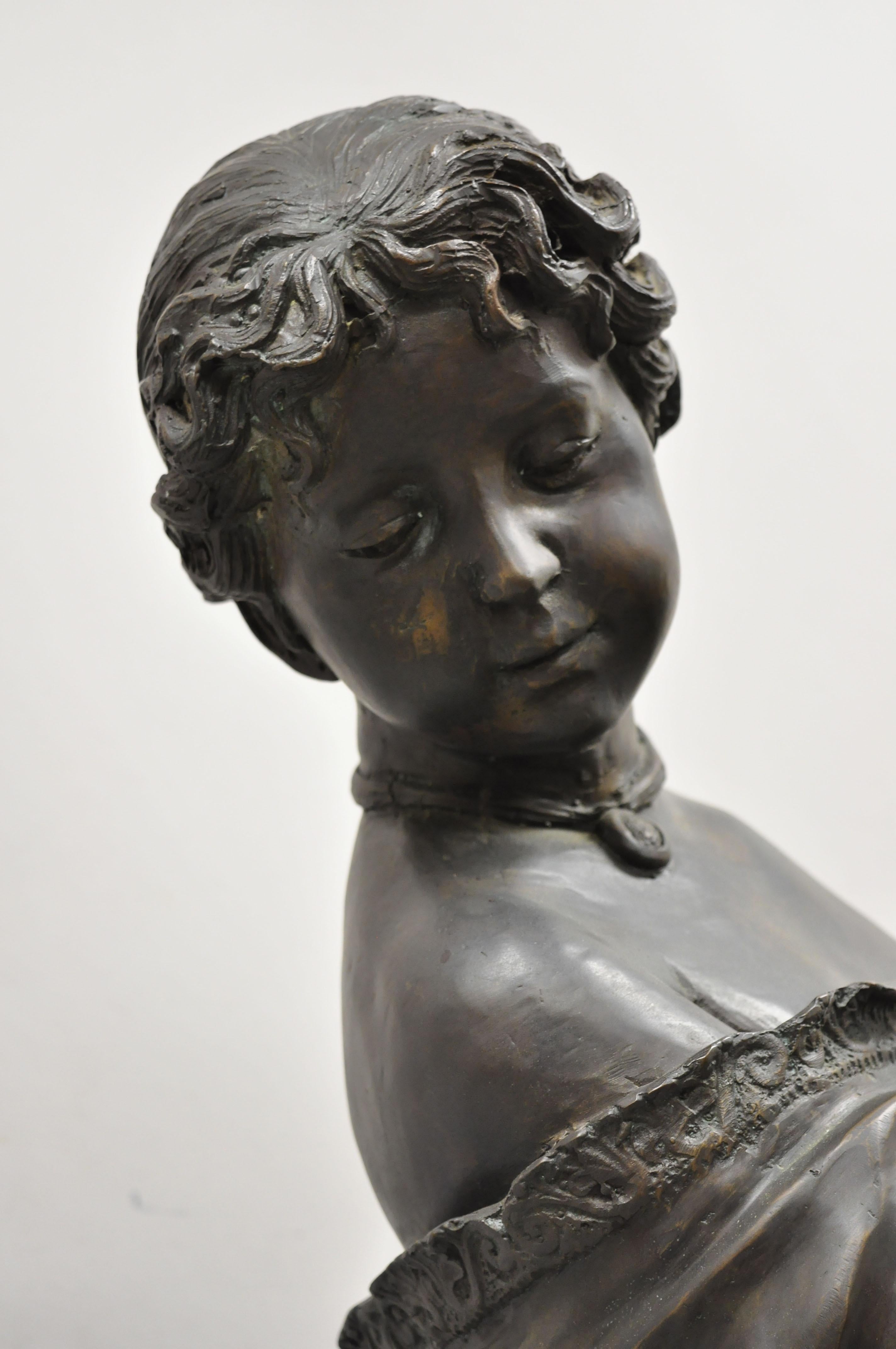 Maitland Smith Large Bronze Girl Statue Sculpture Victorian Style In Good Condition For Sale In Philadelphia, PA