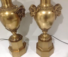 Maitland Smith Large and Impressive Pair of Rams Head Decorated Lamps