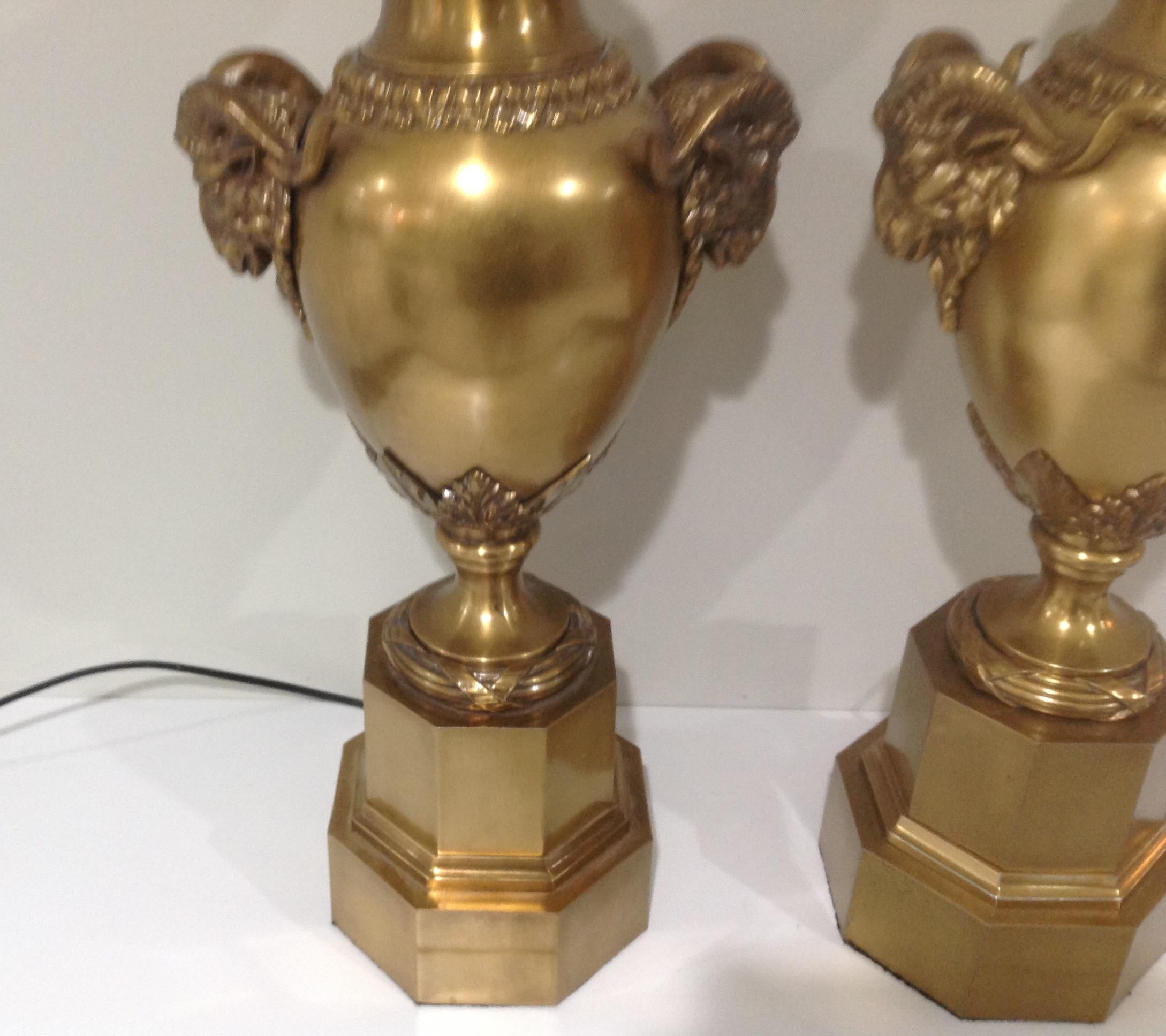 Maitland Smith Large and Impressive Pair of Rams Head Decorated Lamps In Good Condition For Sale In Keego Harbor, MI