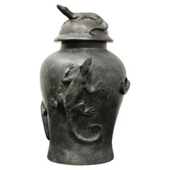 MAITLAND SMITH Large Bronze Lidded Urn with Lizards