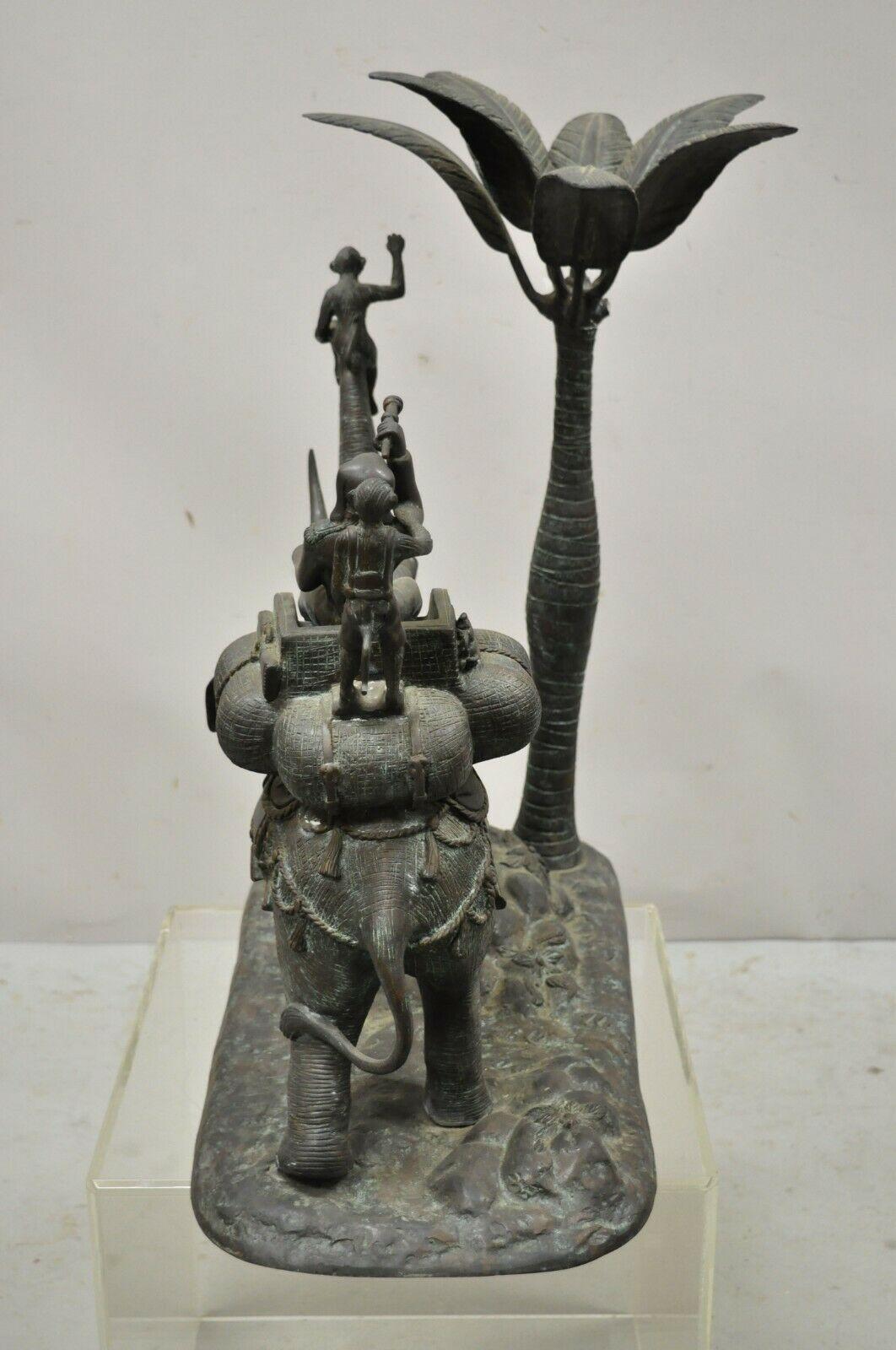 Maitland Smith Large Bronze Monkey Palm Leaf Tree Sculpture Candle Holder 2