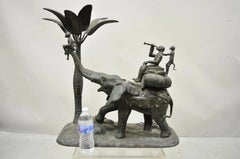 Maitland Smith Large Bronze Monkey Palm Leaf Tree Sculpture Candle Holder