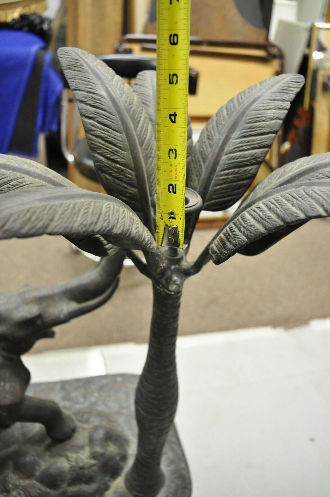 Maitland Smith Large Bronze Monkey Palm Leaf Tree Sculpture Candle Holder In Good Condition For Sale In Philadelphia, PA