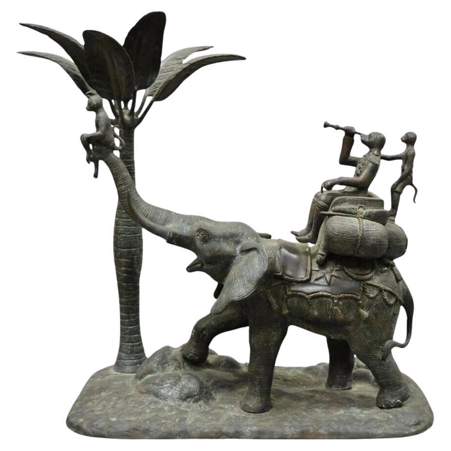 Maitland Smith Large Bronze Monkey Palm Leaf Tree Sculpture Candle Holder