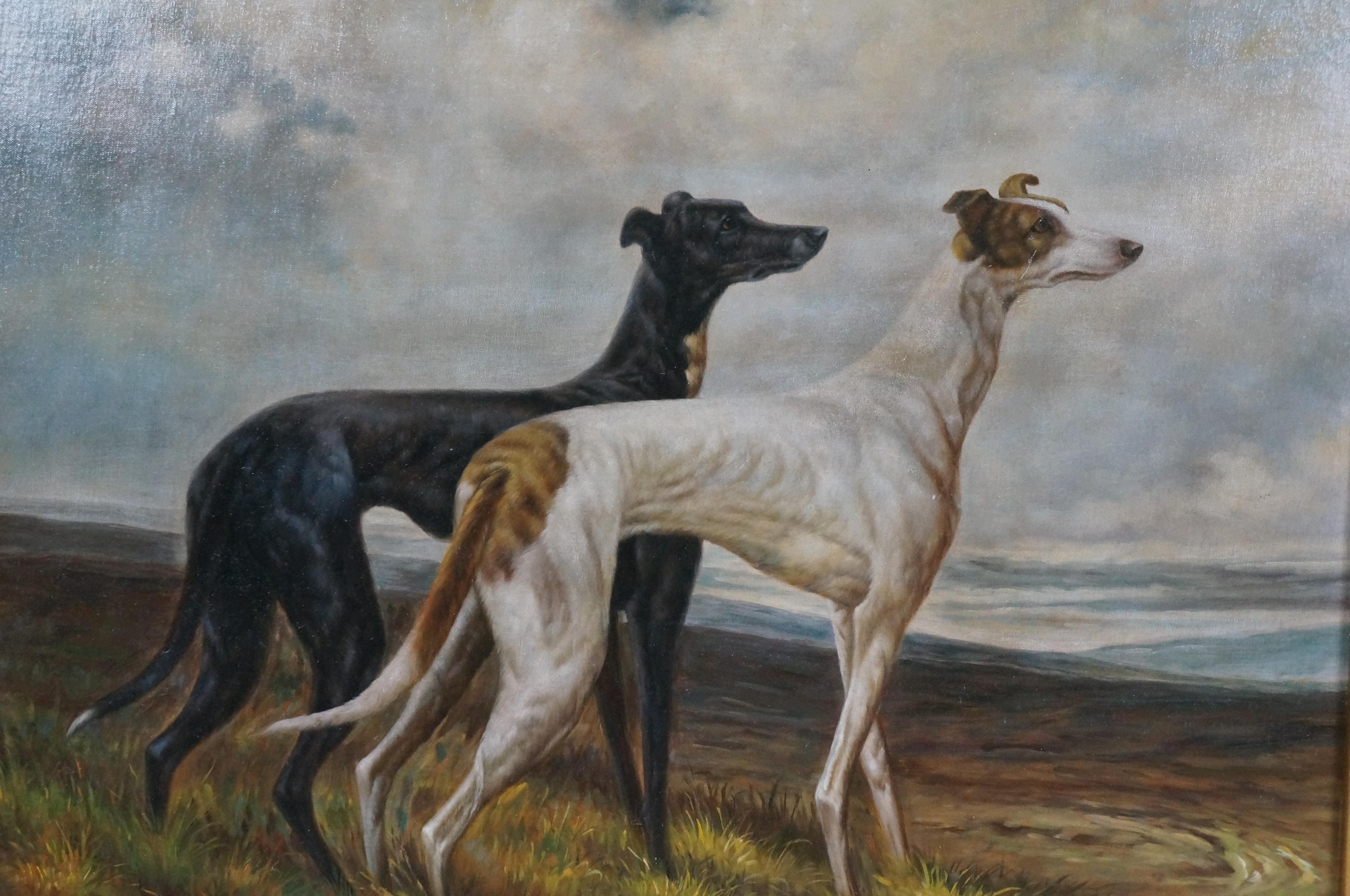 Maitland Smith Large Greyhounds Oil Painting After Maude Earl Mahogany Frame 45