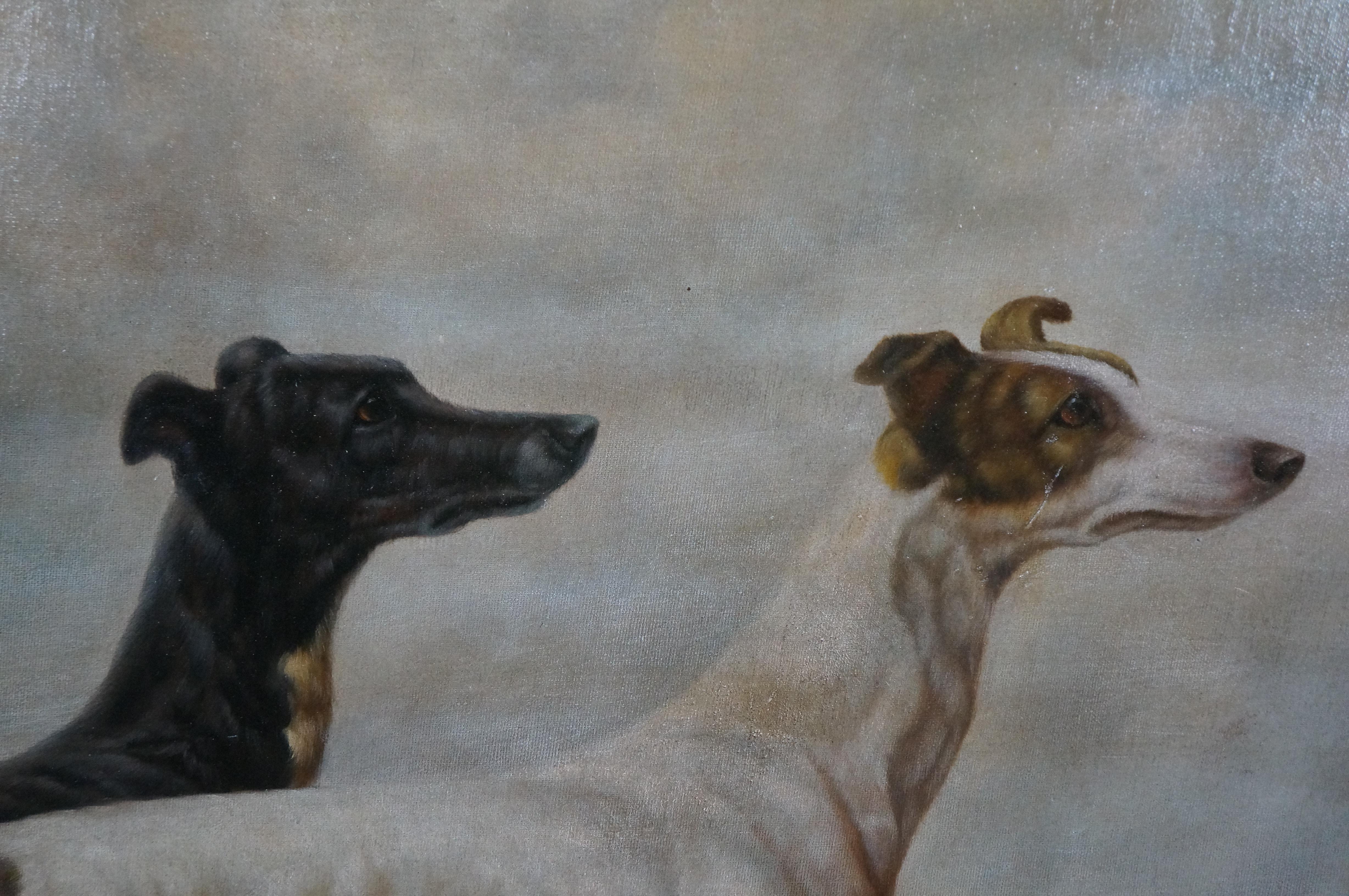 Canvas Maitland Smith Large Greyhounds Oil Painting After Maude Earl Mahogany Frame 45